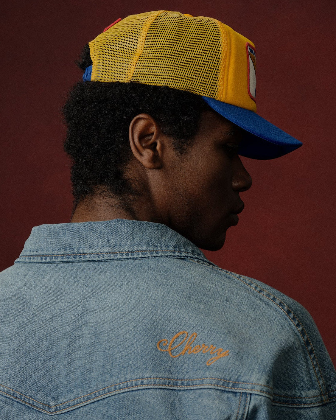 Cherry x Wrangler Trucker Hat (Yellow/Blue)