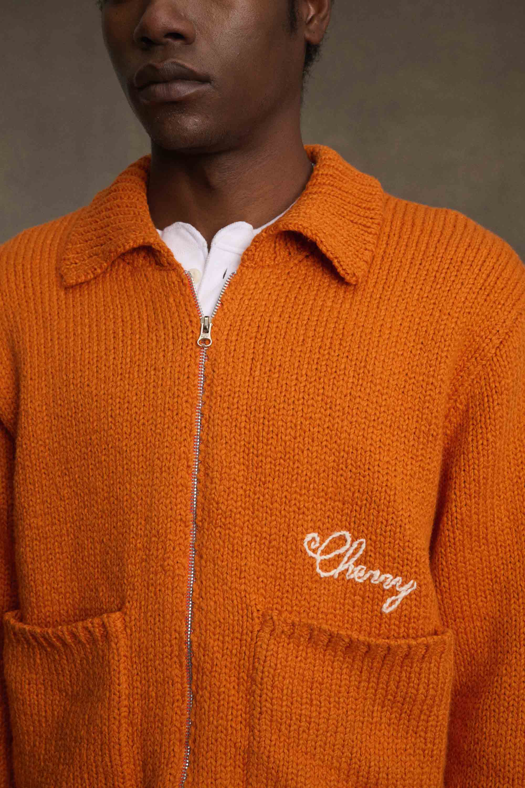 1 Star Cotton Knit Zip Jacket (Orange)
