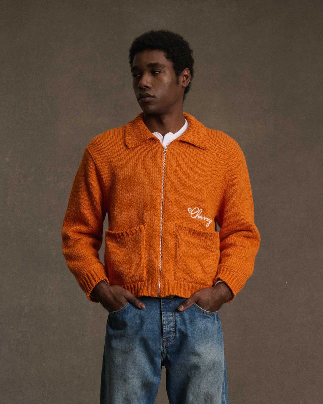 1 Star Cotton Knit Zip Jacket (Orange)