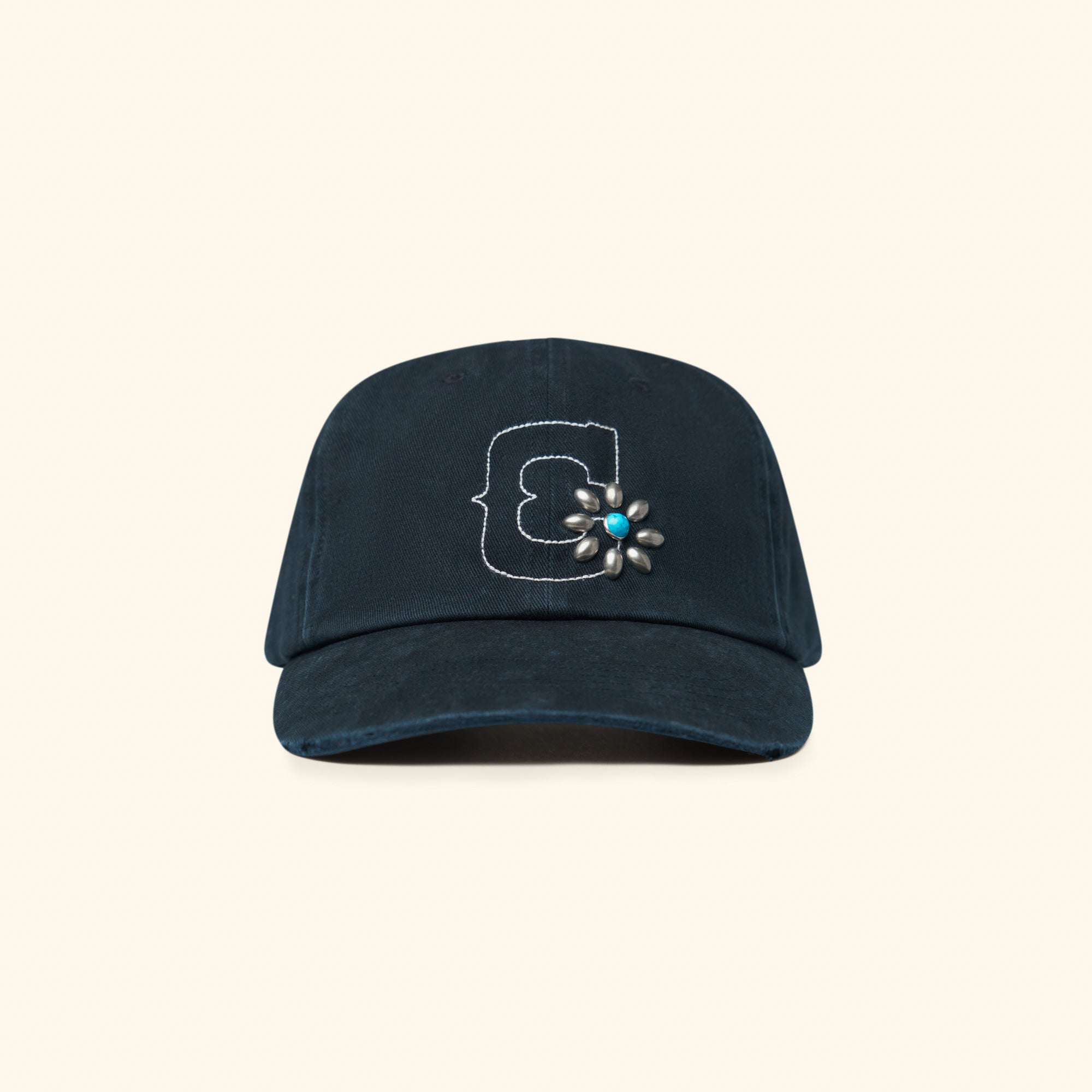 Studded Unstructured Hat (Black)