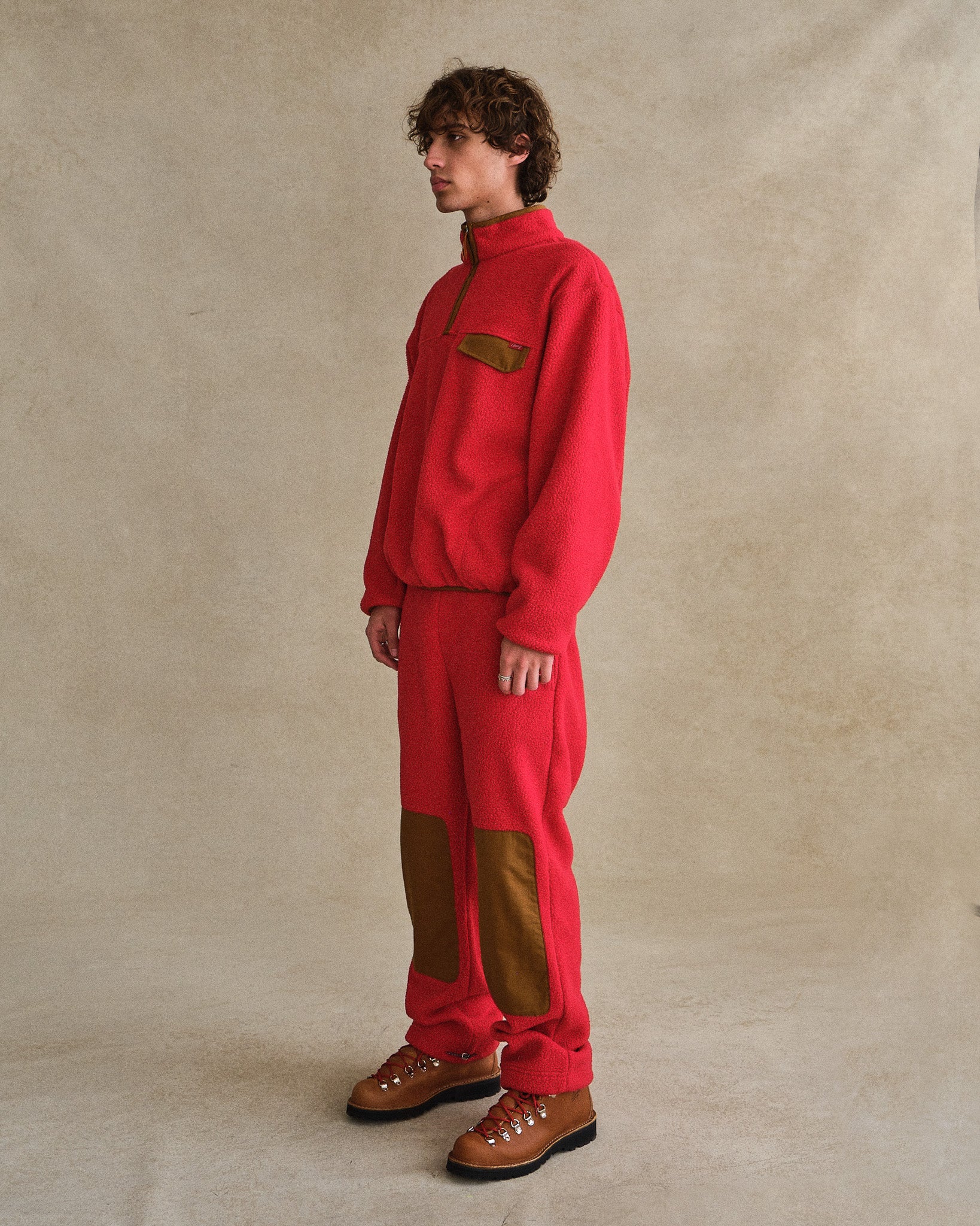 Quarter Zip Sherpa Pullover (Red)