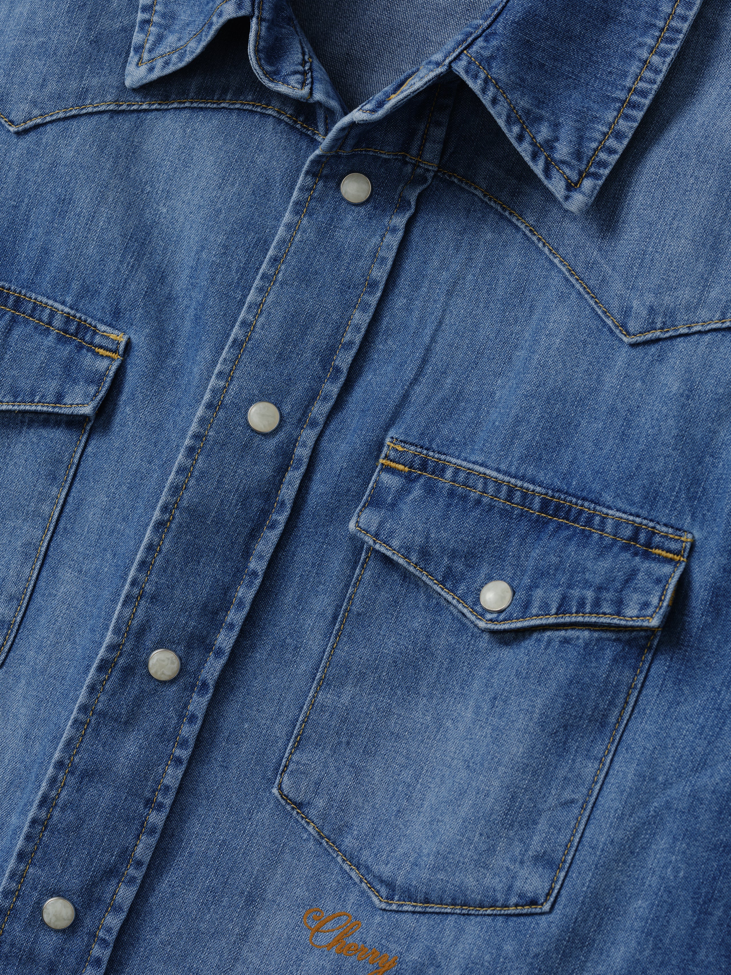 Denim Chambray Western Shirt (Medium Wash) – CHERRY LA
