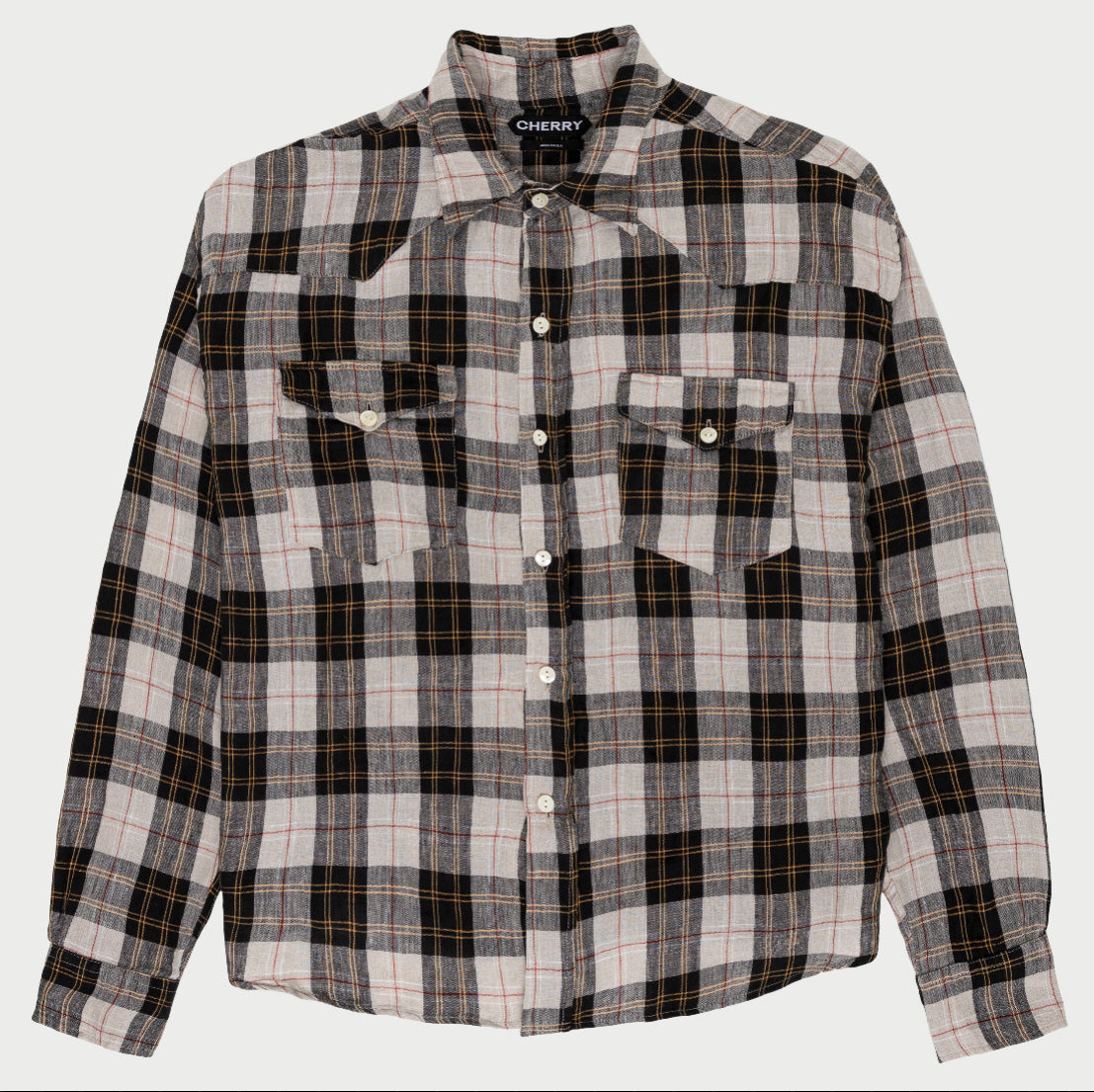 Big Western Plaid Linen Shirt (Black)