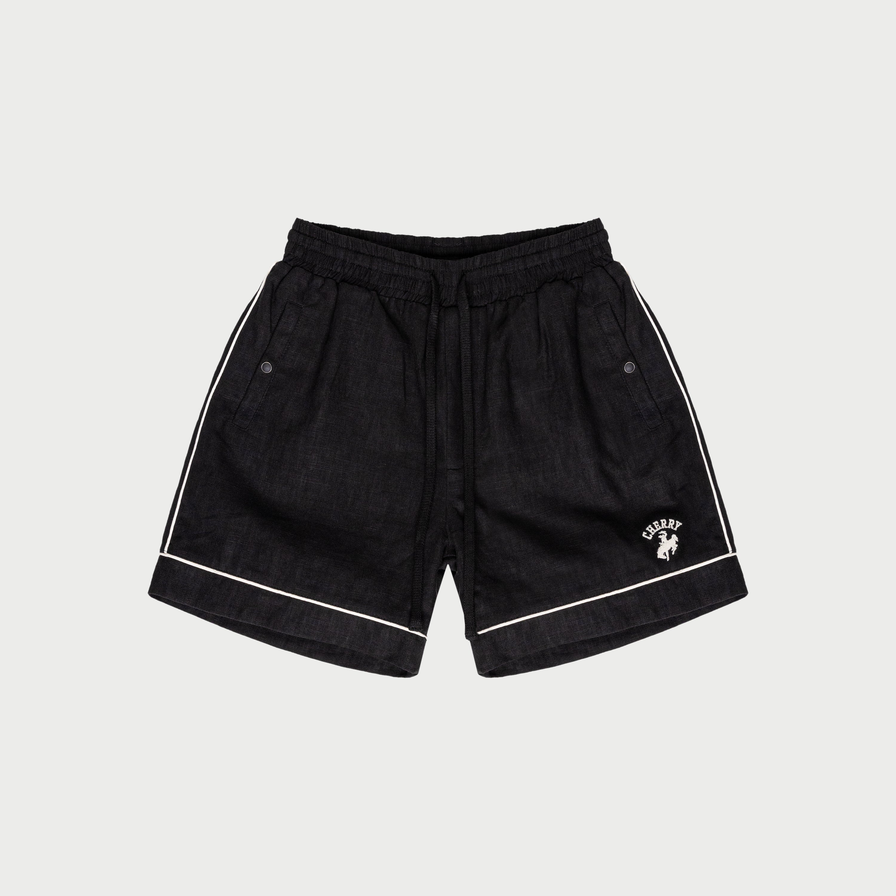 極希少　80s USA製 LINEN WIDE SHORTS Linen_Athletic_shorts_black_fr