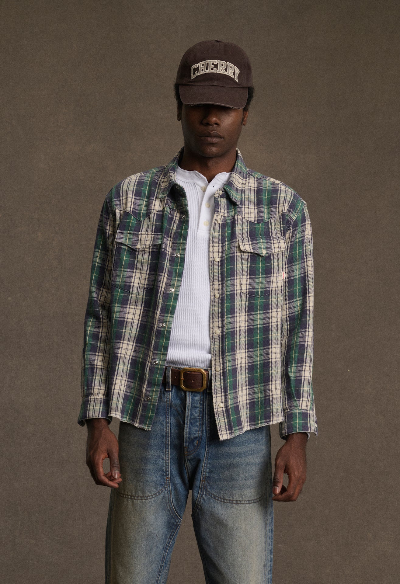 Plaid Western Shirt (Green)