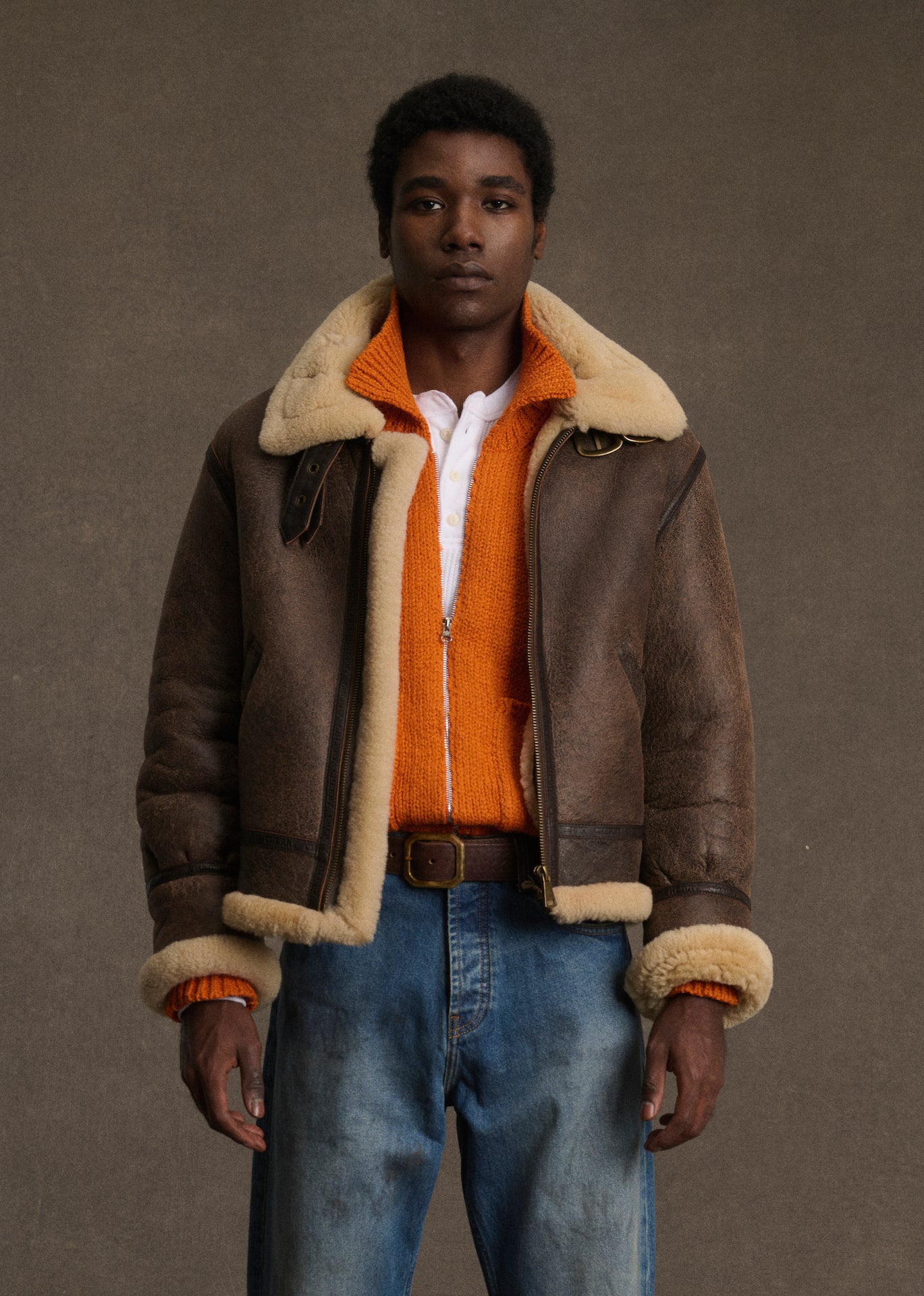 Shearling Aviator Jacket (Chestnut)