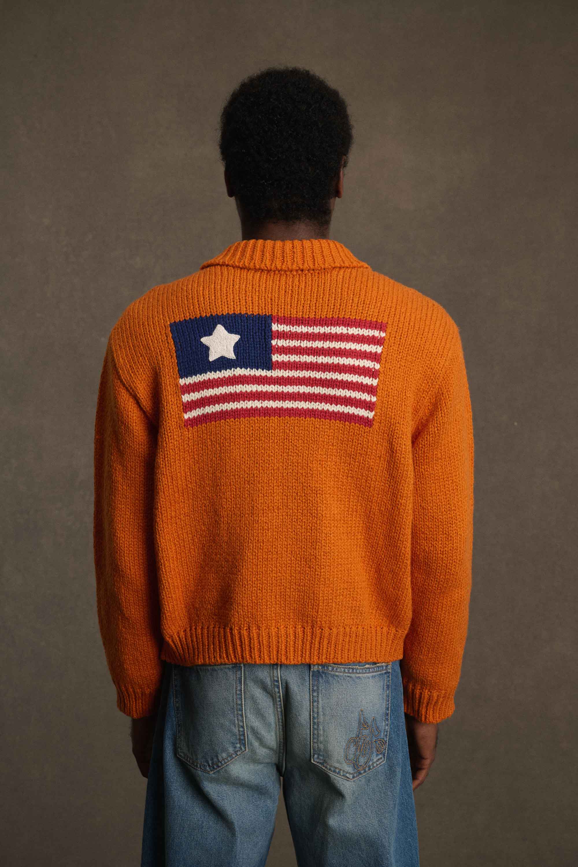 1 Star Cotton Knit Zip Jacket (Orange)