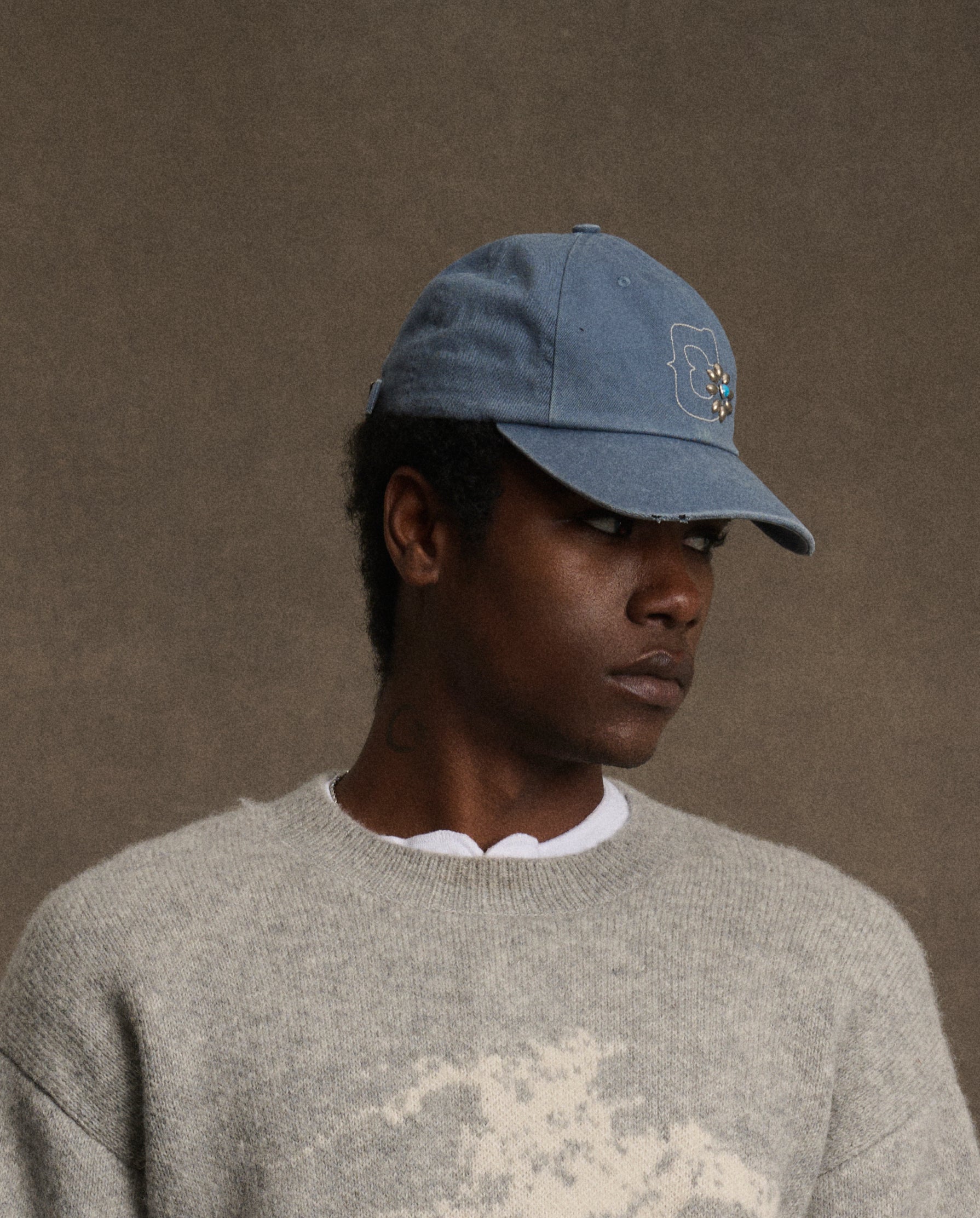 Studded Unstructured Hat (Sun Faded Blue)