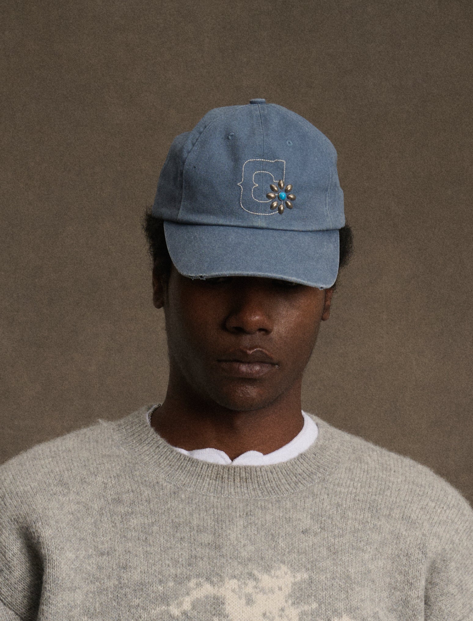 Studded Unstructured Hat (Sun Faded Blue)