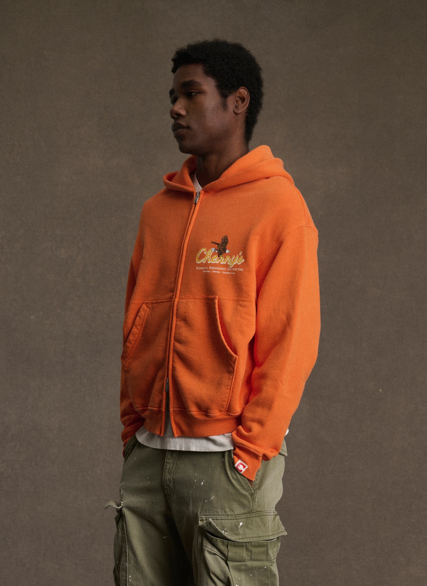 トップス EJ sheyang FRONT RUFFLE V-NECK HOODIE Outfitter Zip Up Hoodie (Orange) – CHERRY LA