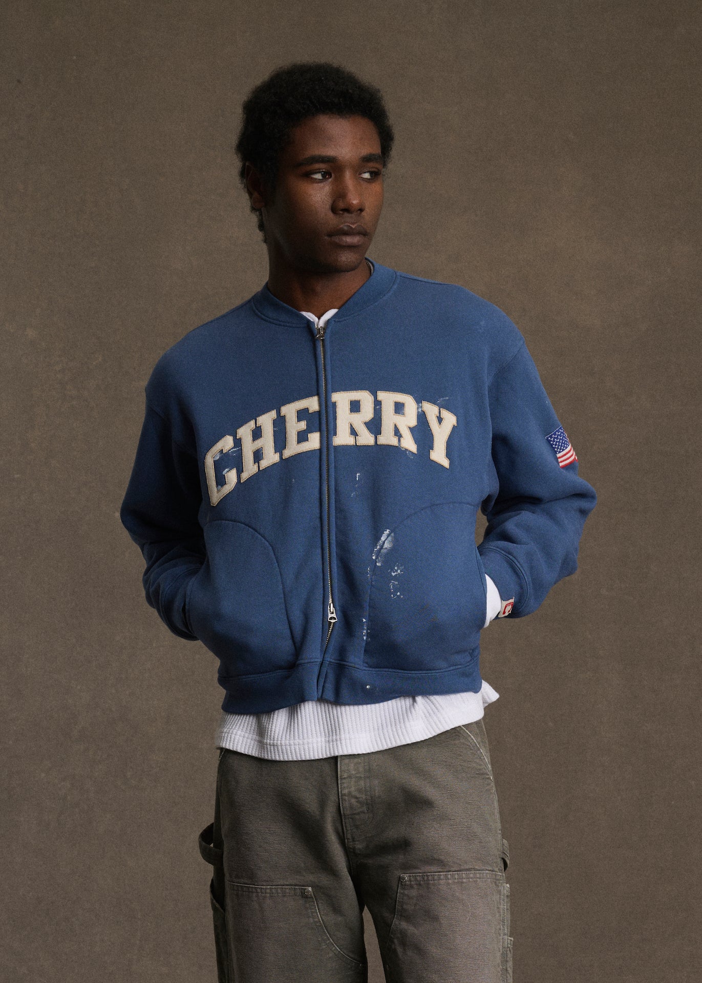 Applique Zip Up Crew (Vintage Blue)