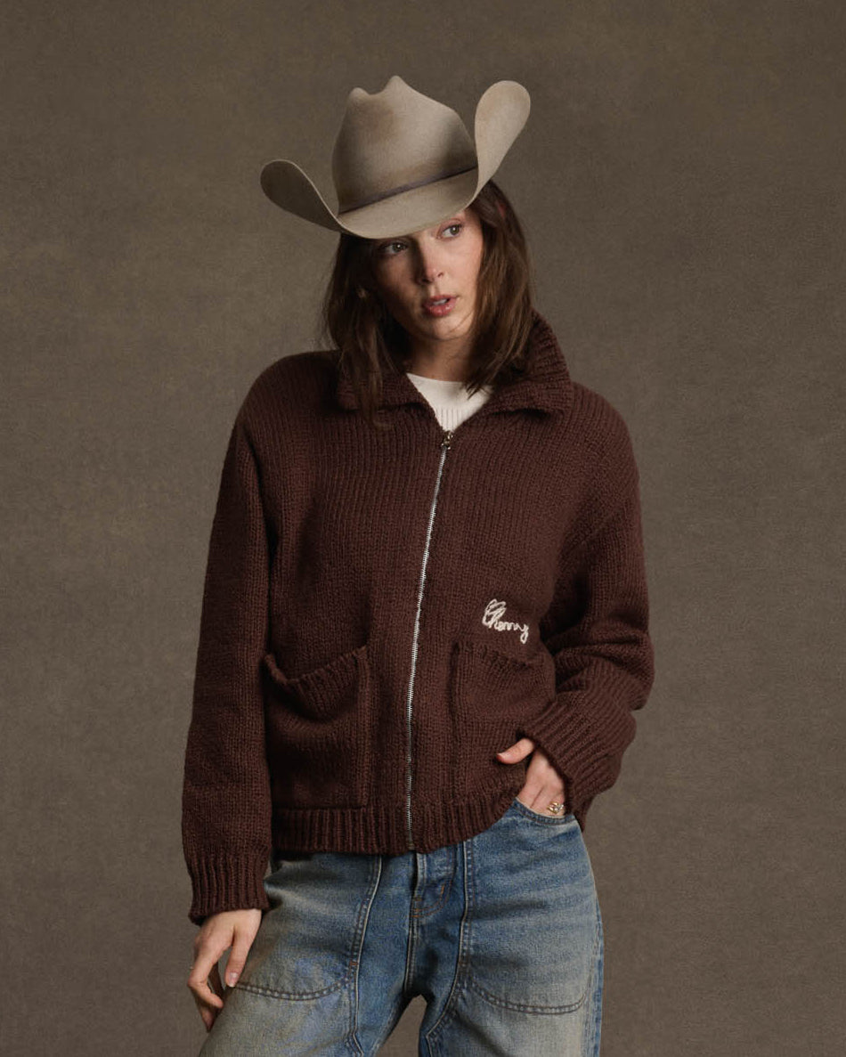 1 Star Cotton Knit Zip Jacket (Chocolate)