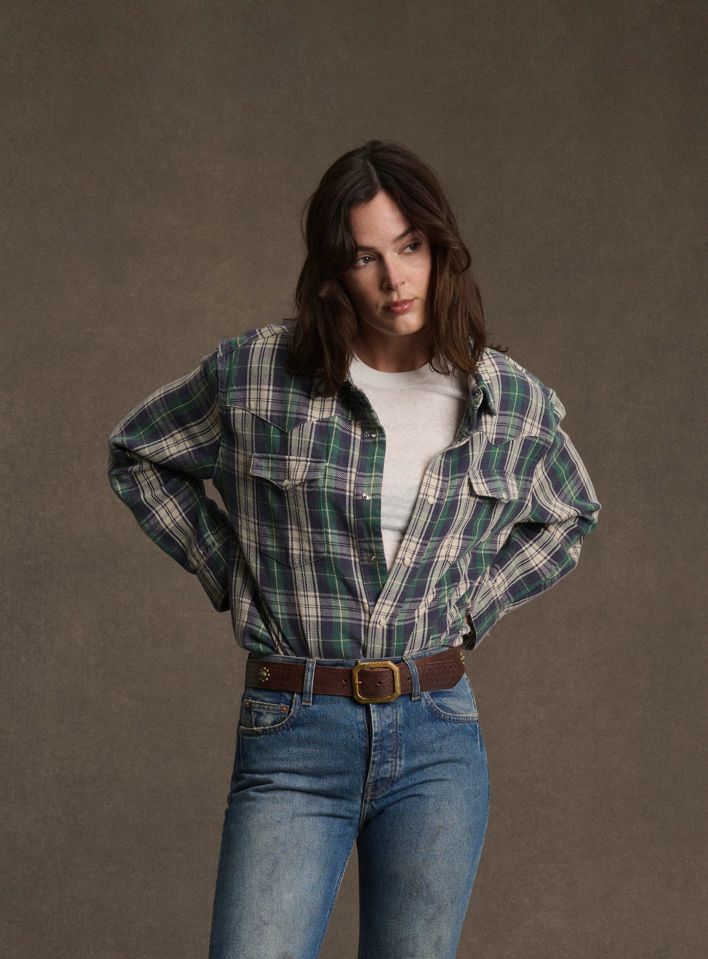 Plaid Western Shirt (Green)