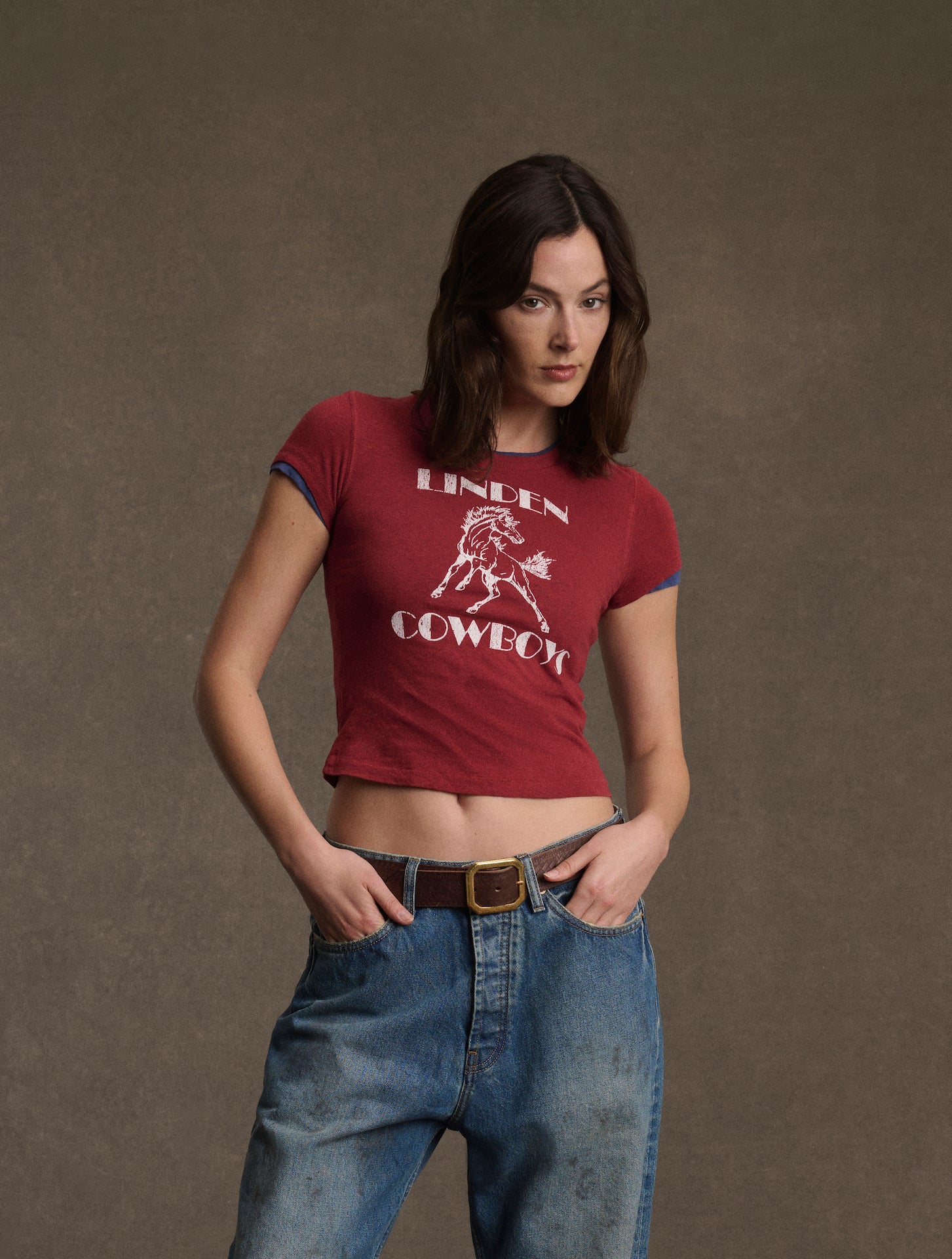 Women's Cowboys Fitted Baby Tee (Sun Faded Red)