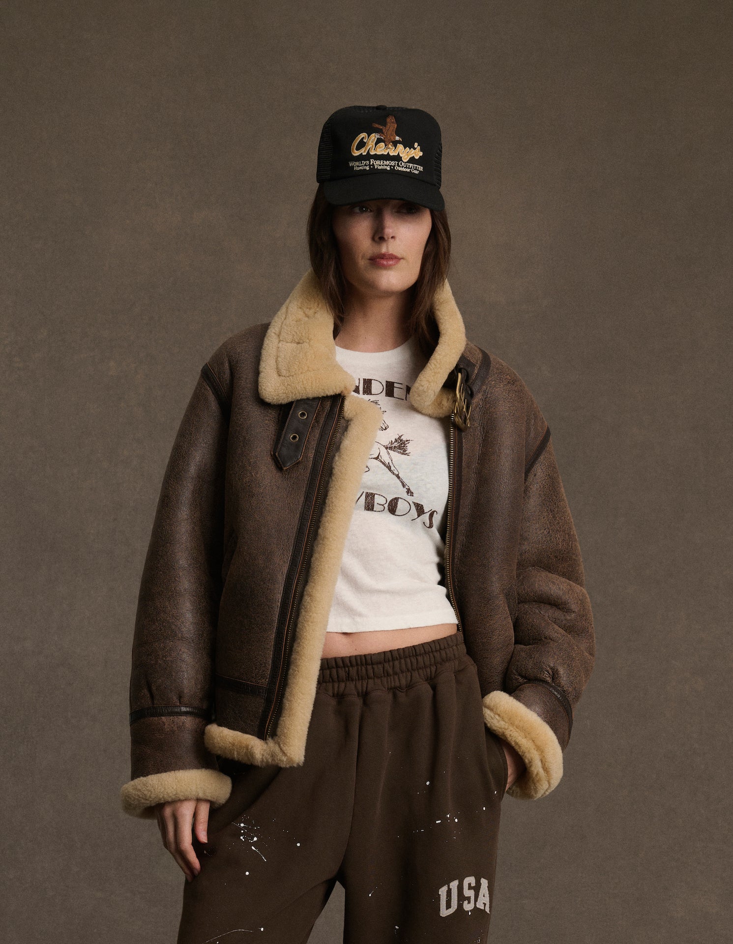 Shearling Aviator Jacket (Chestnut)