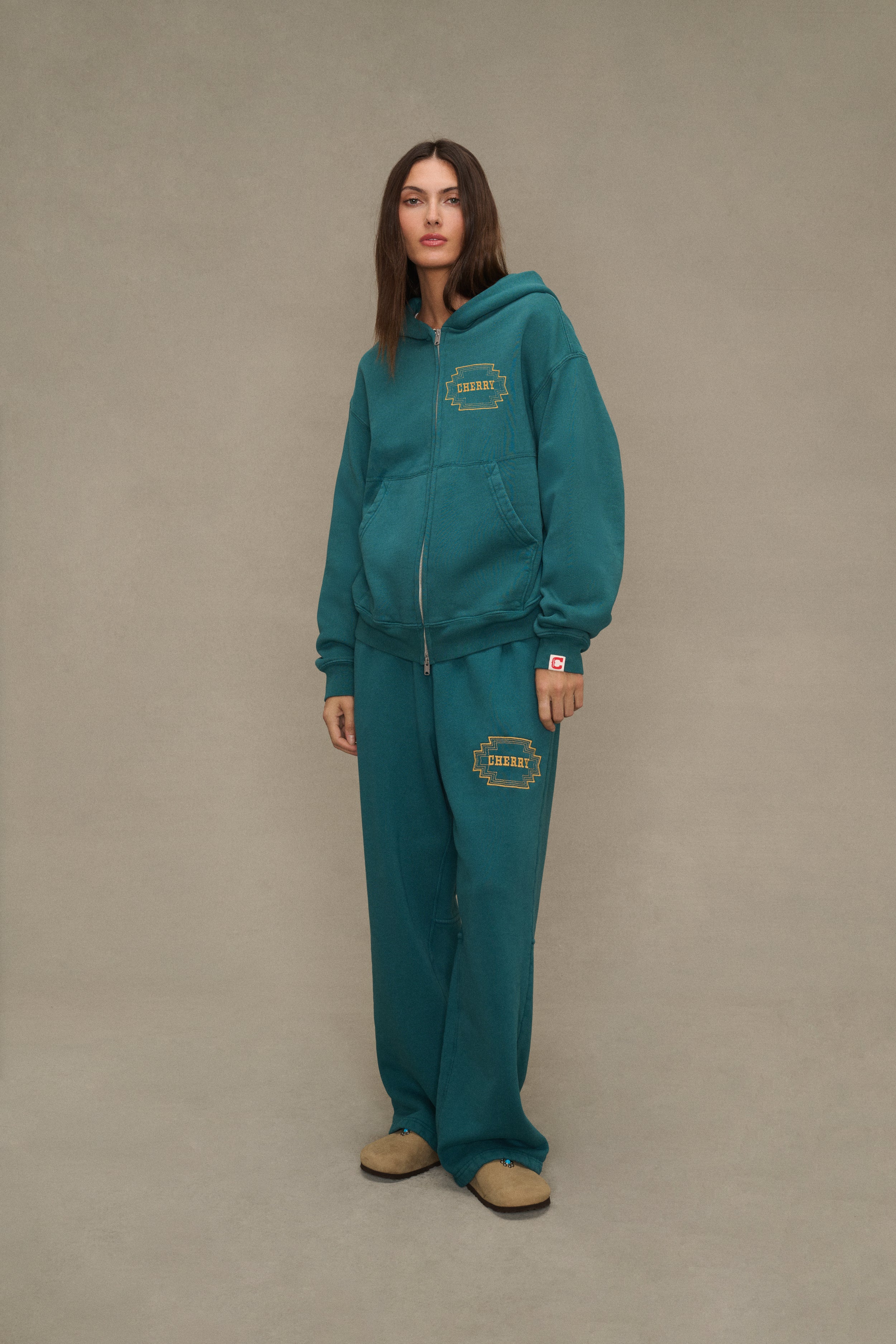 Embroidered Navajo Zip Up Hoodie (Emerald)