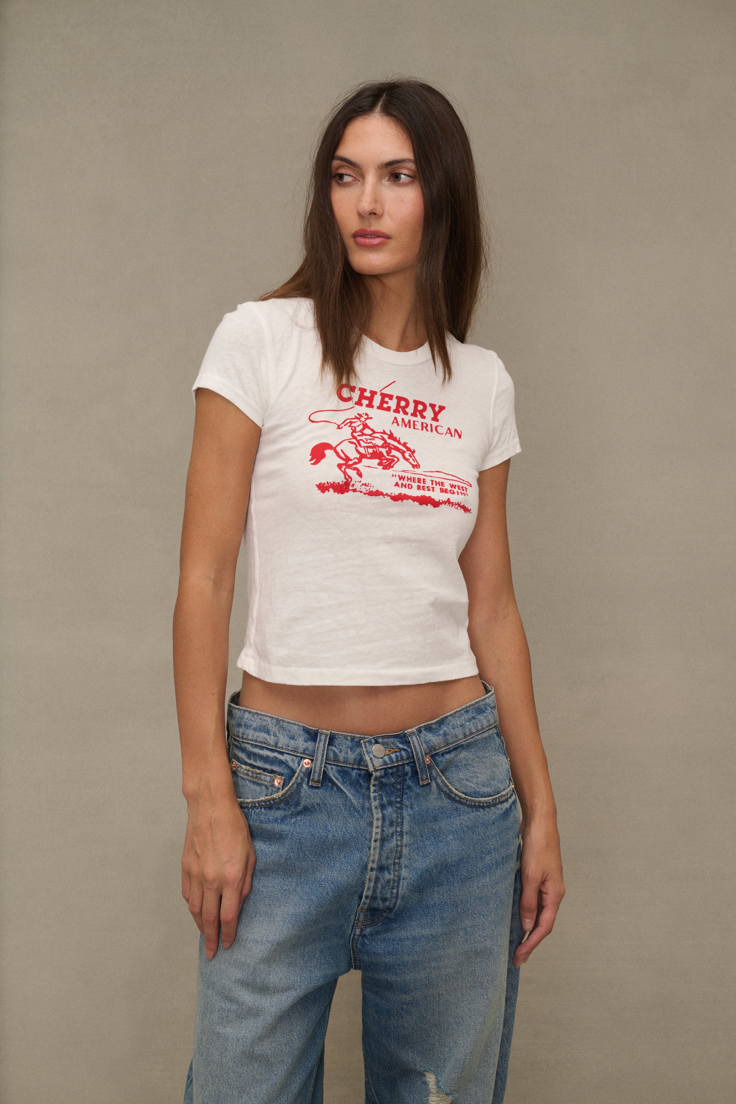 Women's Cowgirl Fitted Baby Tee (Vintage White)