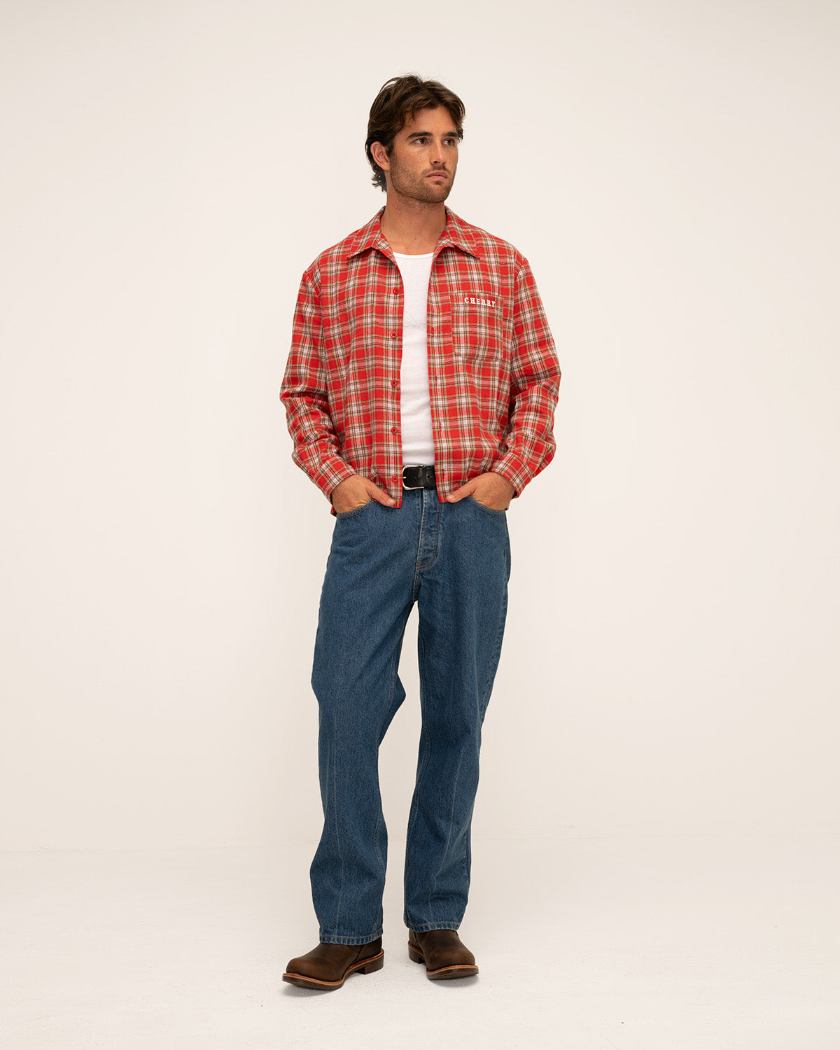 Western Boxy Plaid Shirt (Red)