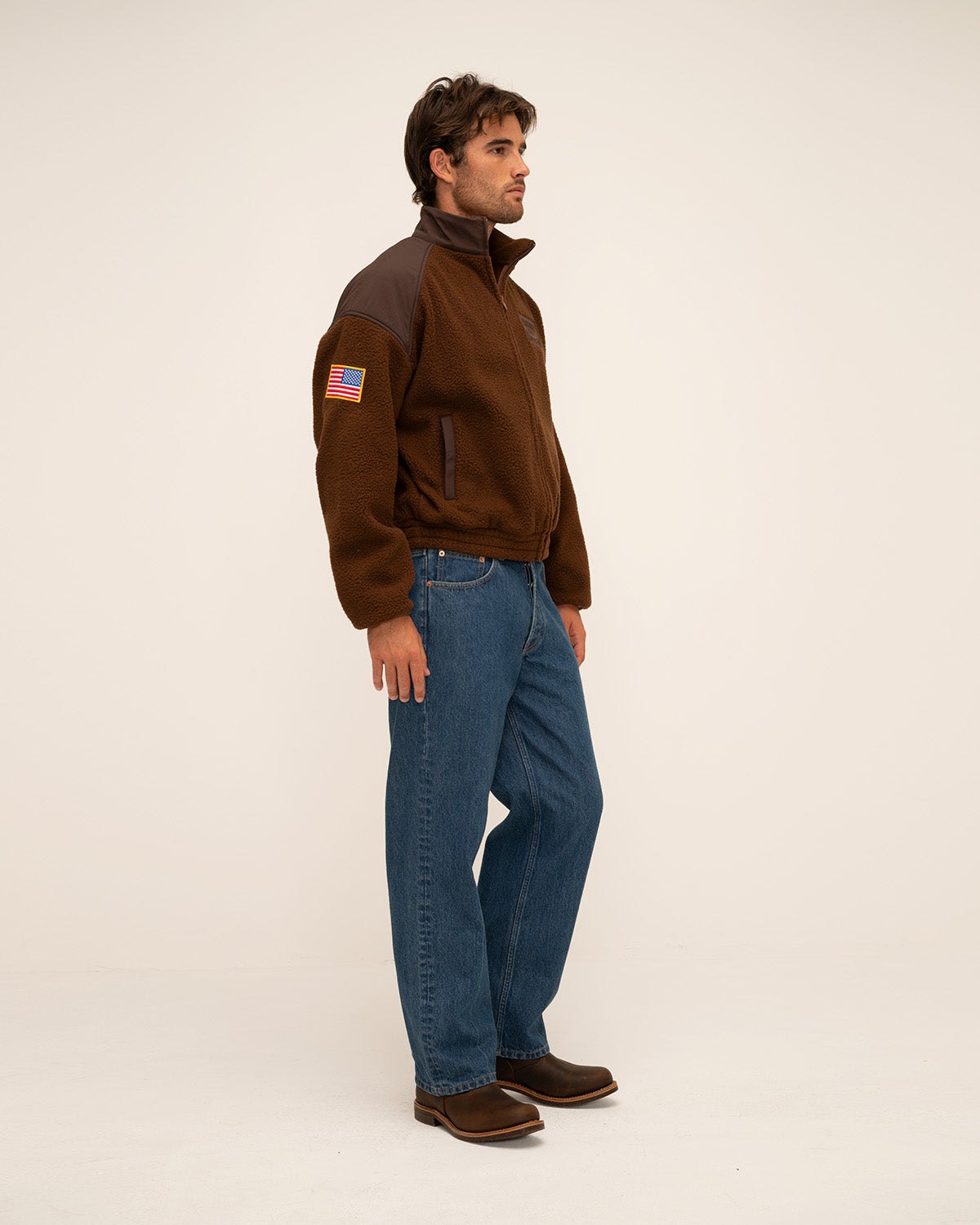 Racing Zip Sherpa Jacket (Coffee)