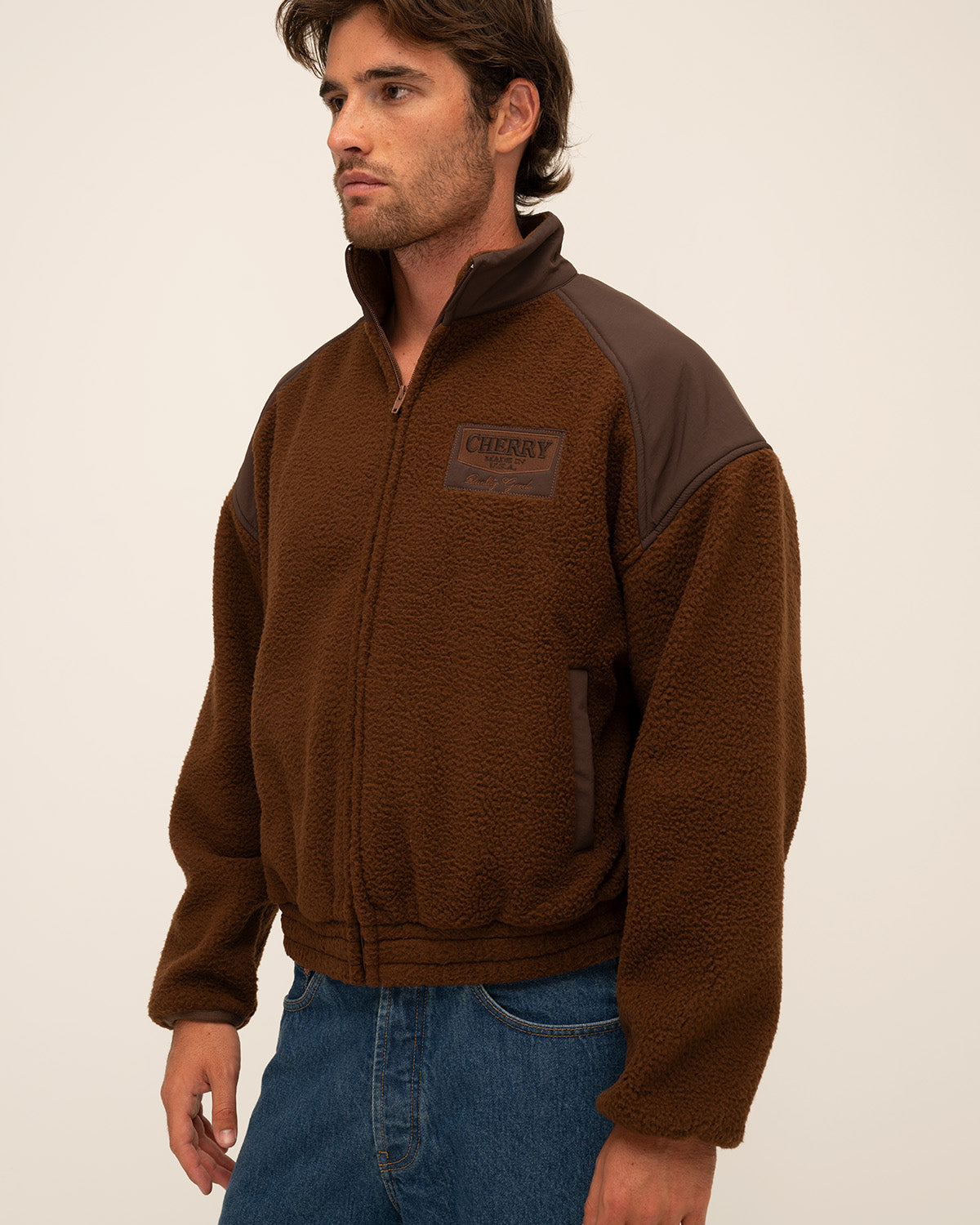 Racing Zip Sherpa Jacket (Coffee)