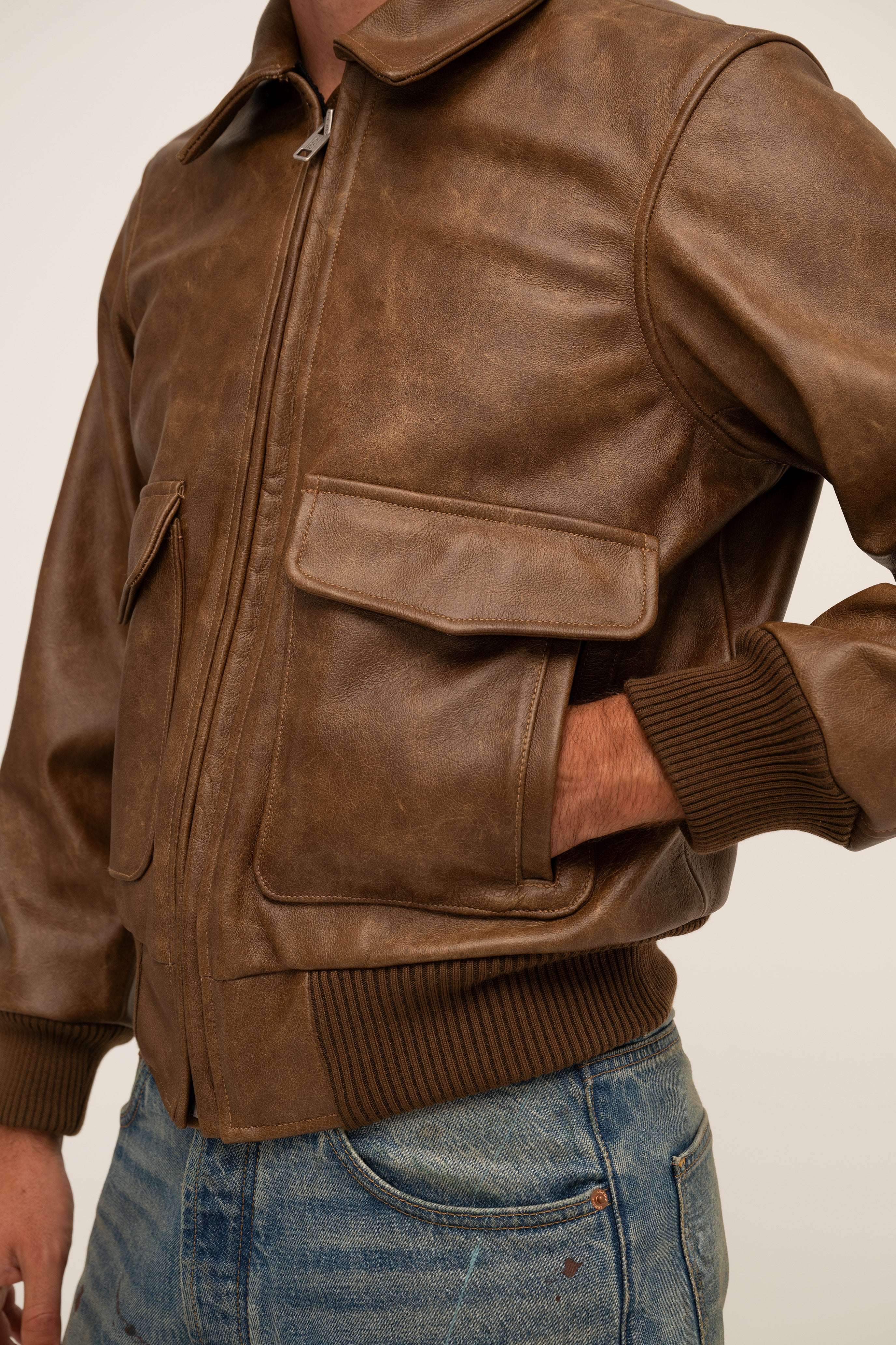 Leather Flight Jacket (Brown)