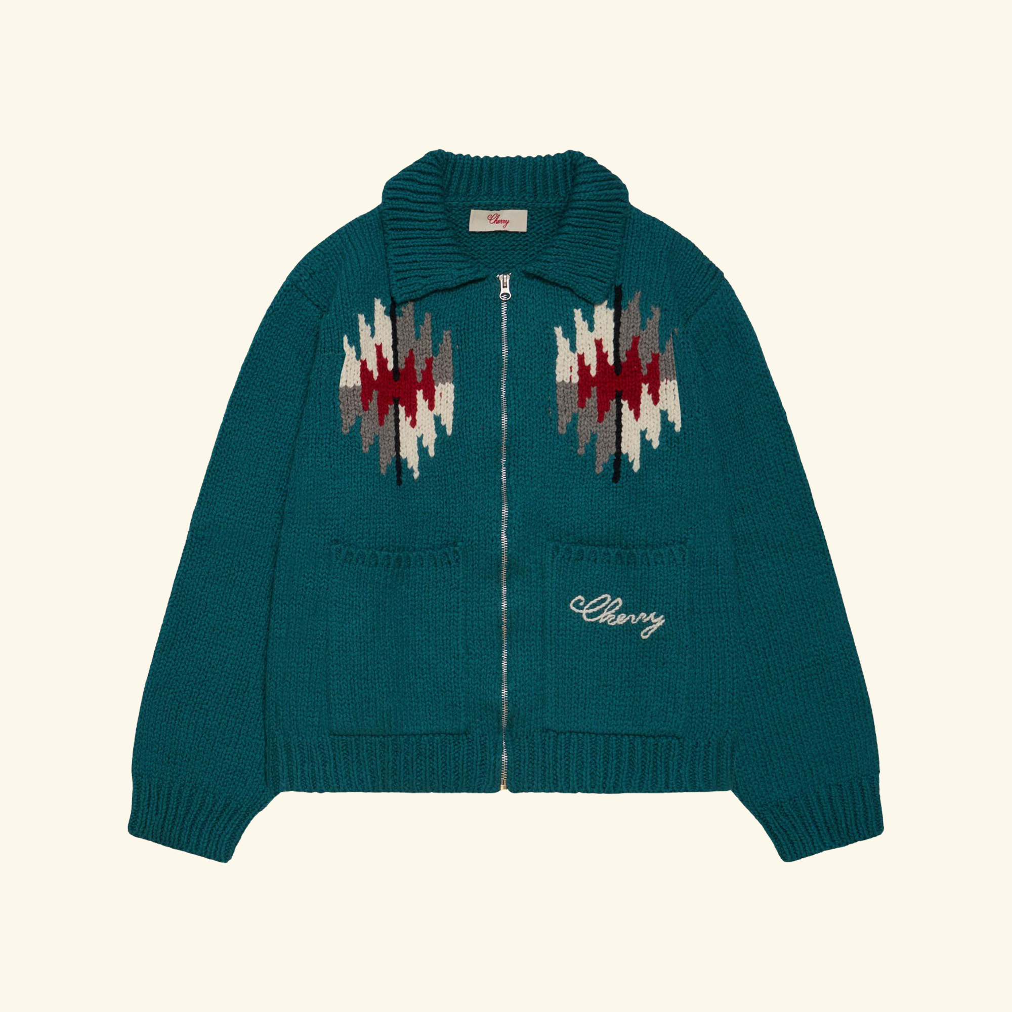 Navajo Knit Zip Jacket (Emerald)