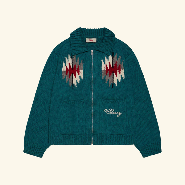 Navajo Knit Zip Jacket (Emerald) – CHERRY LA