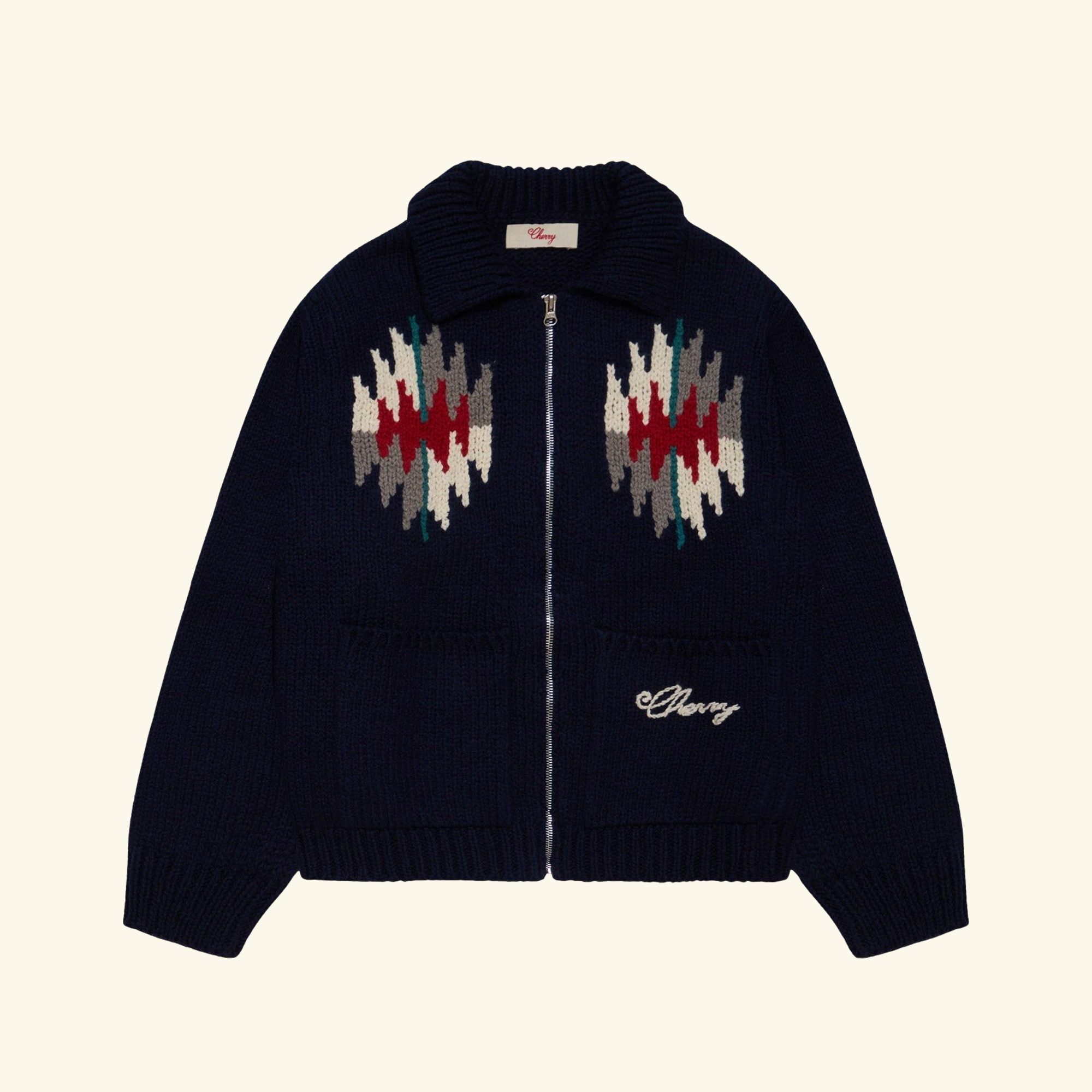 Navajo Knit Zip Jacket (Navy)