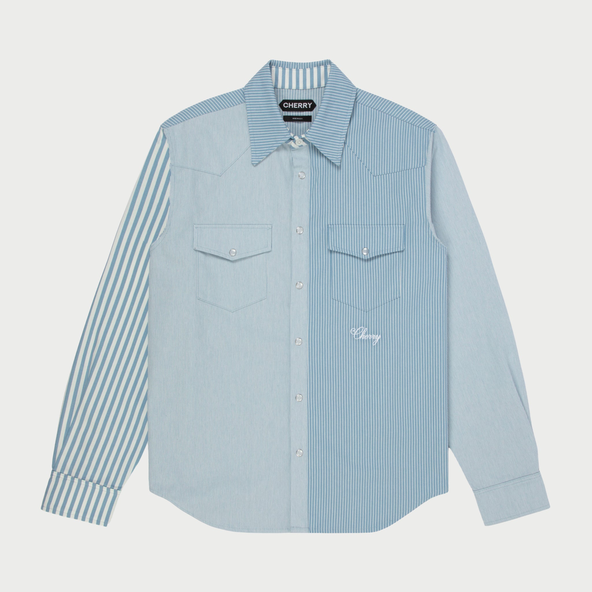 Patchwork Western Shirt (Blue/White)