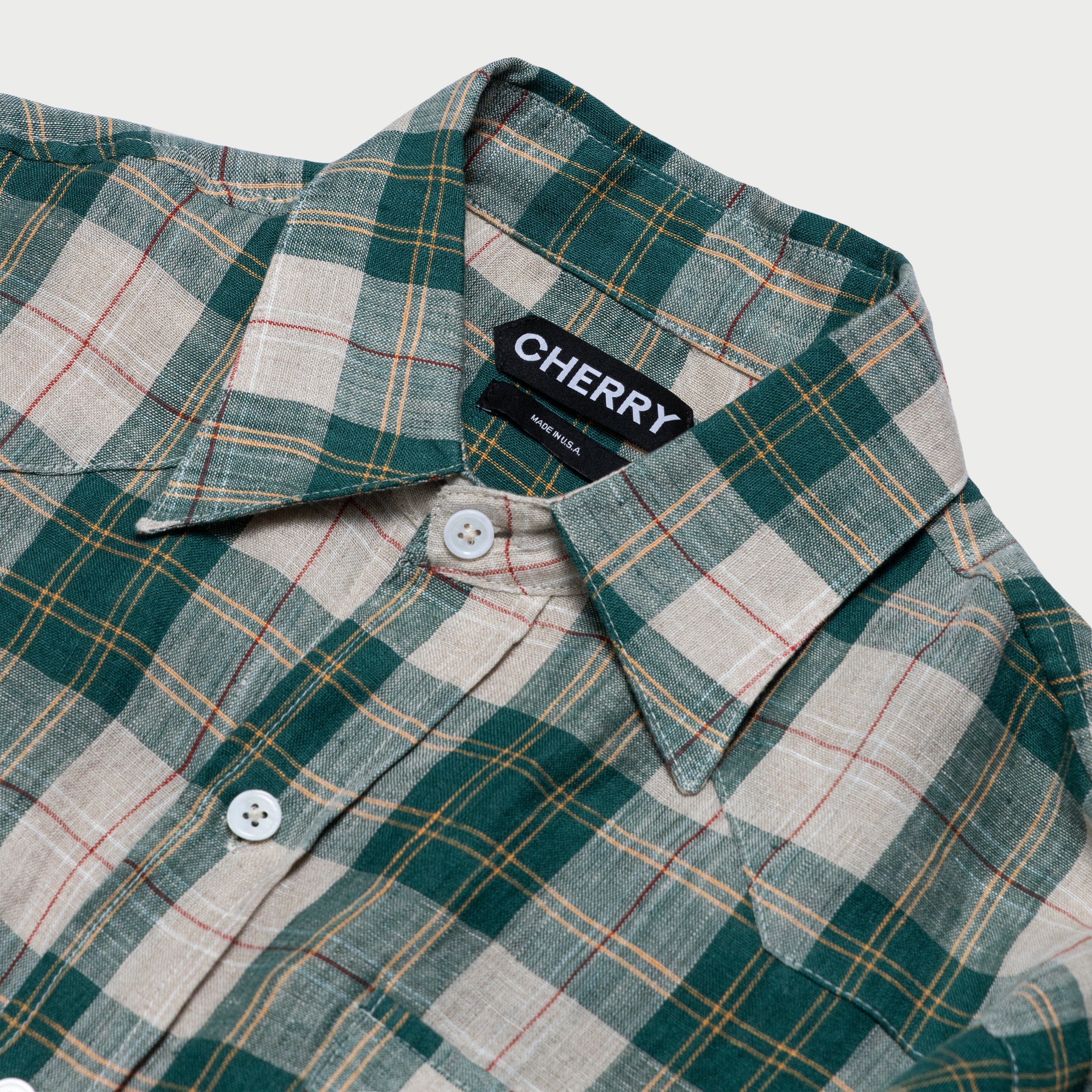 Big Western Plaid Linen Shirt (Green) CHERRY LA Big Western Plaid Linen Shirt (Green) CHERRY LA