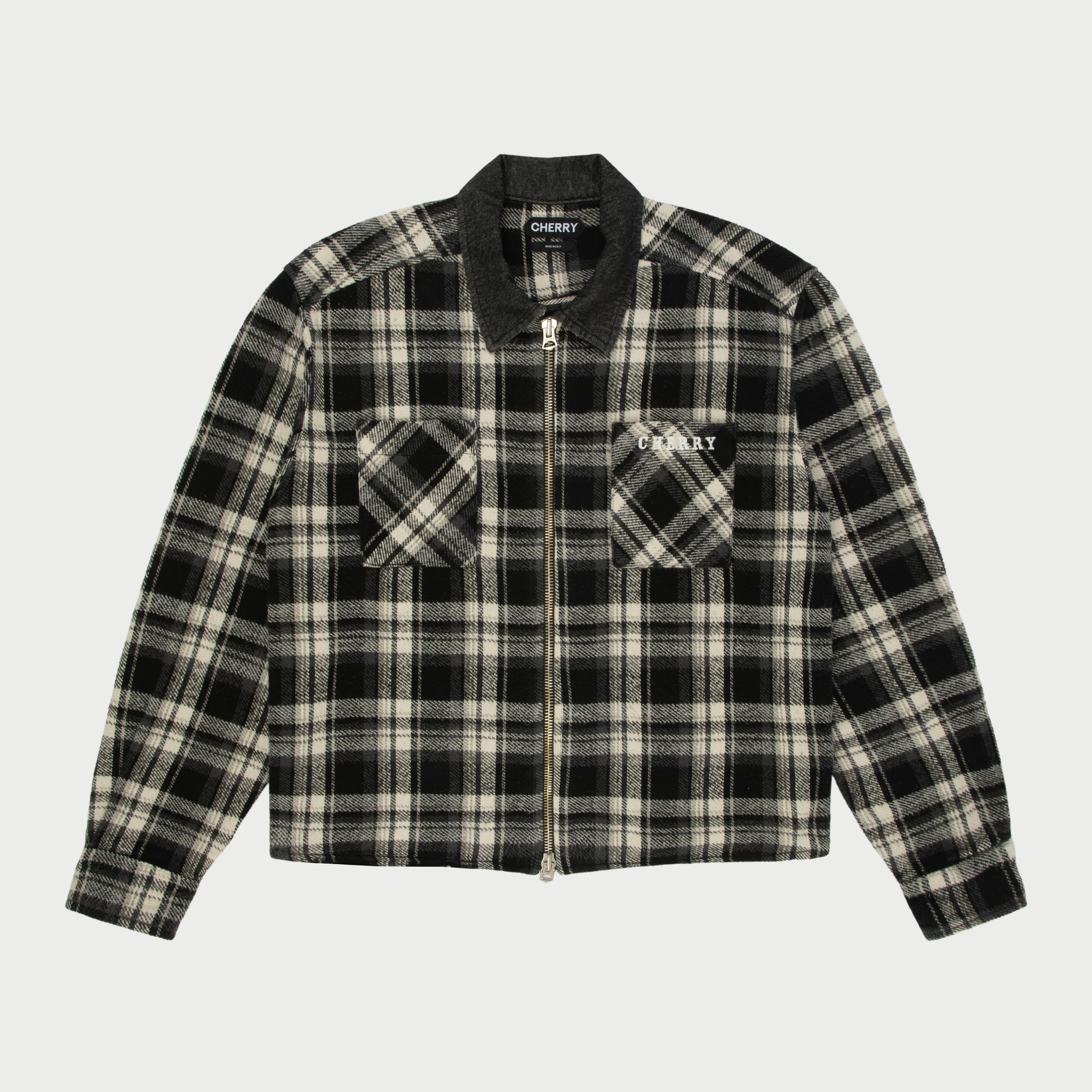 Plaid Zip Shirt Jacket (Black) – CHERRY LA