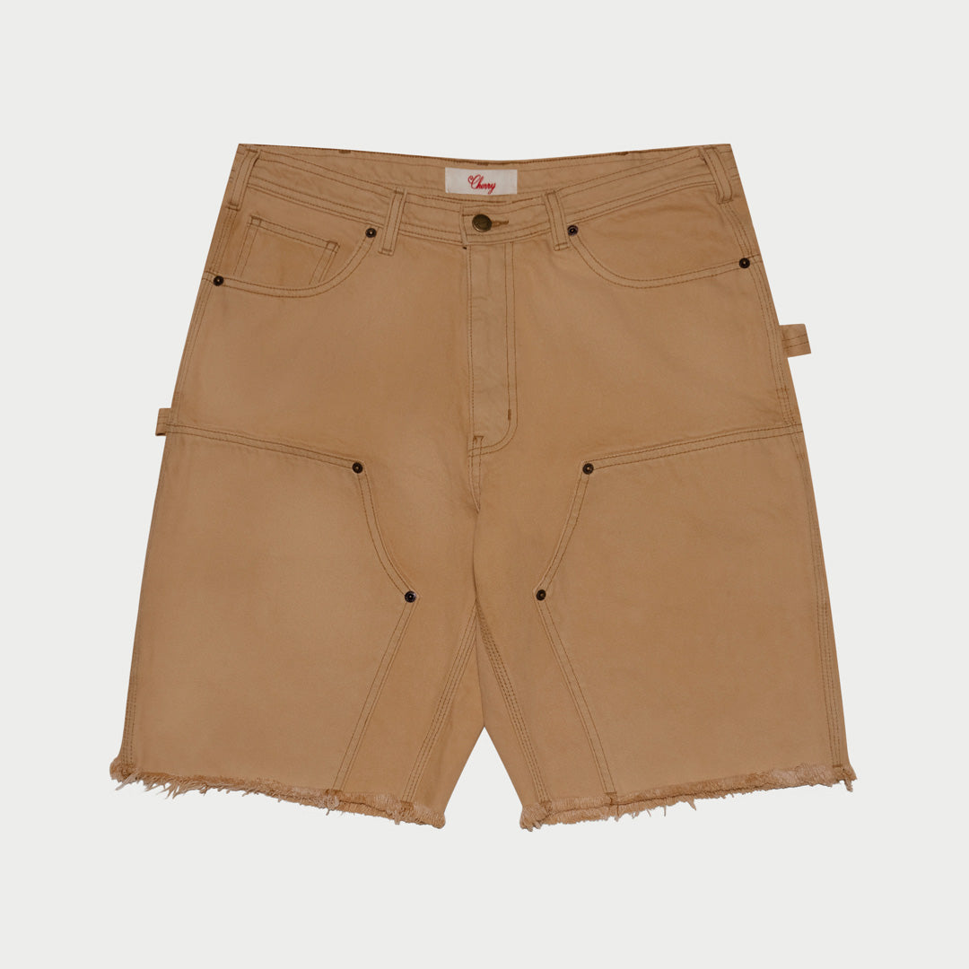 Denim Double Knee Shorts (Camel)