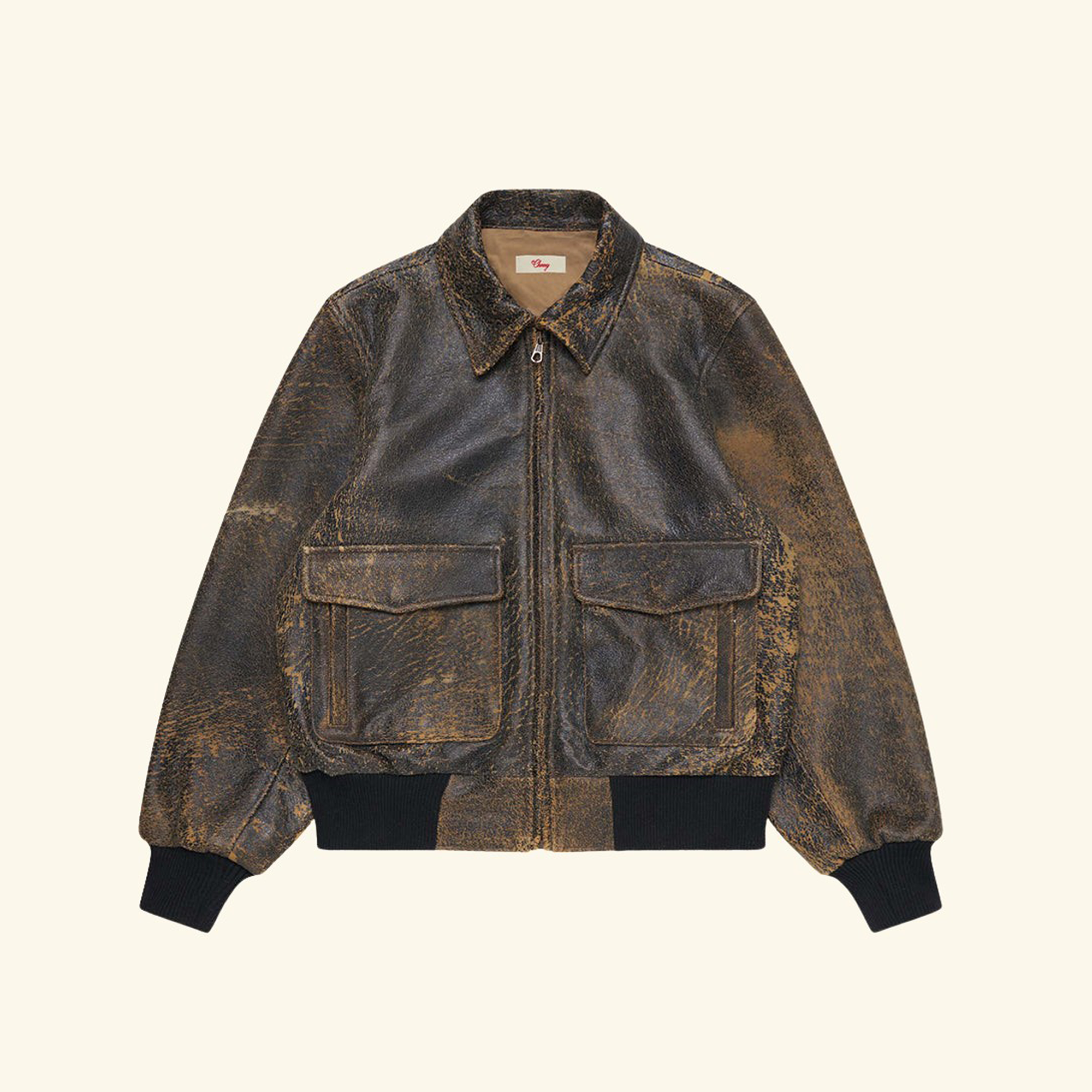 Distressed Leather Flight Jacket (Black)
