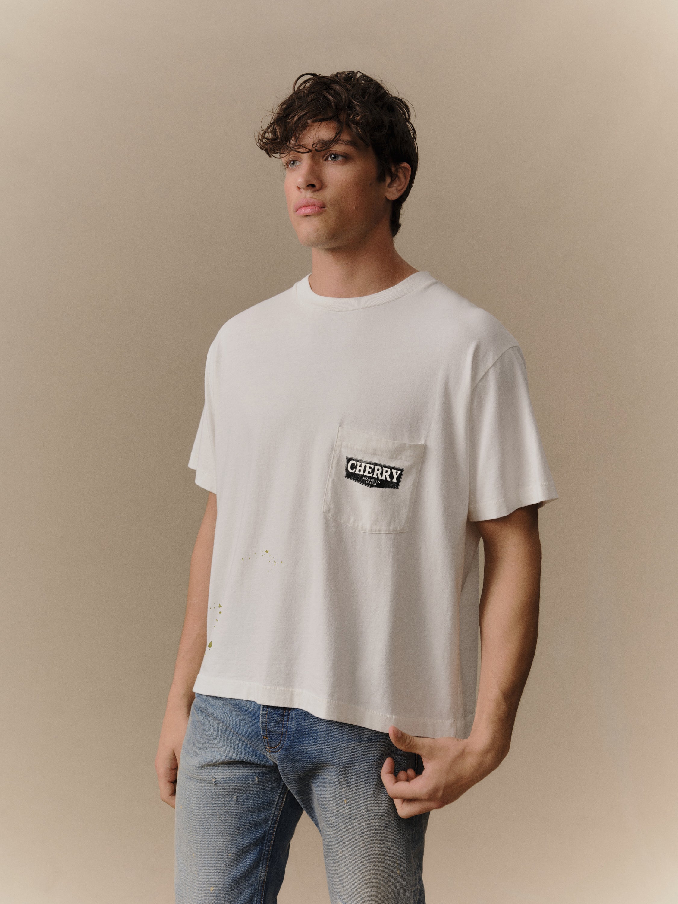 Chevron Boxy Pocket T-Shirt (Vintage White) – CHERRY LA