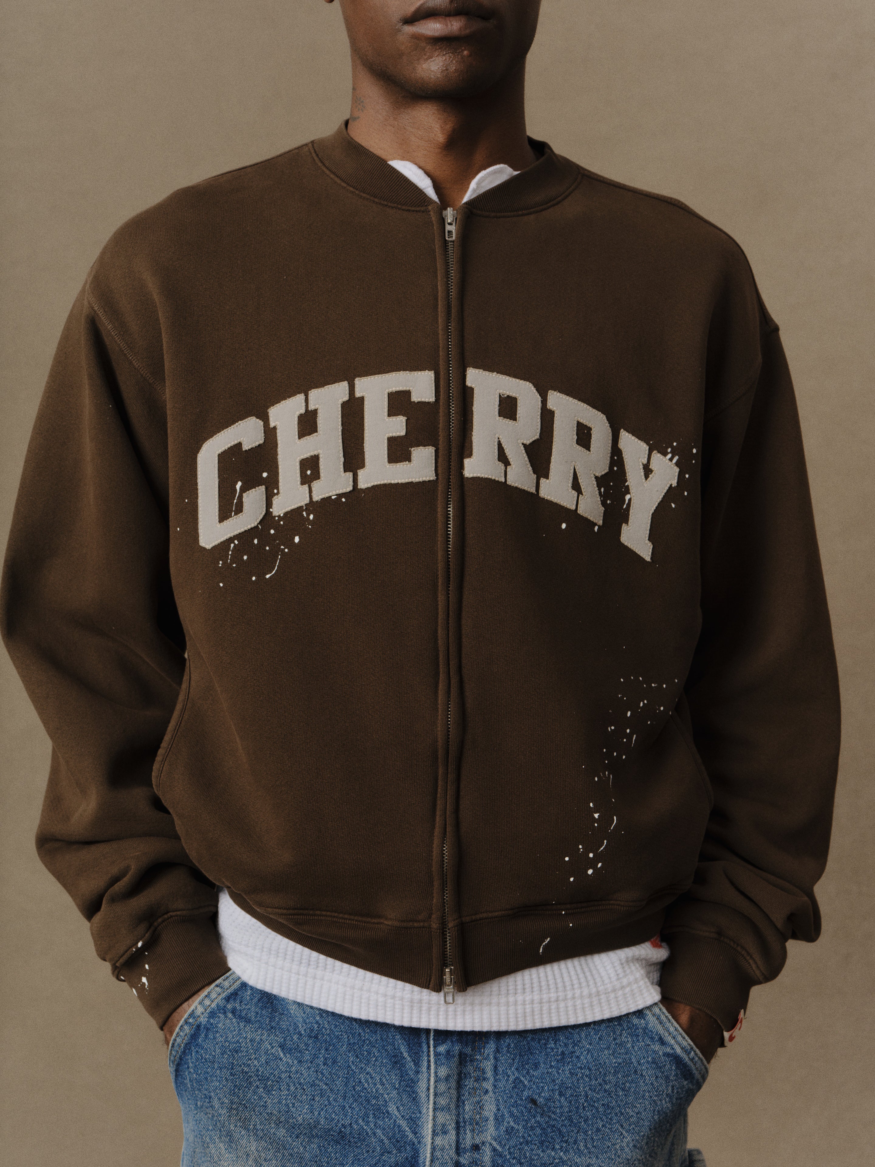 Applique Zip Up Crew (Chocolate)