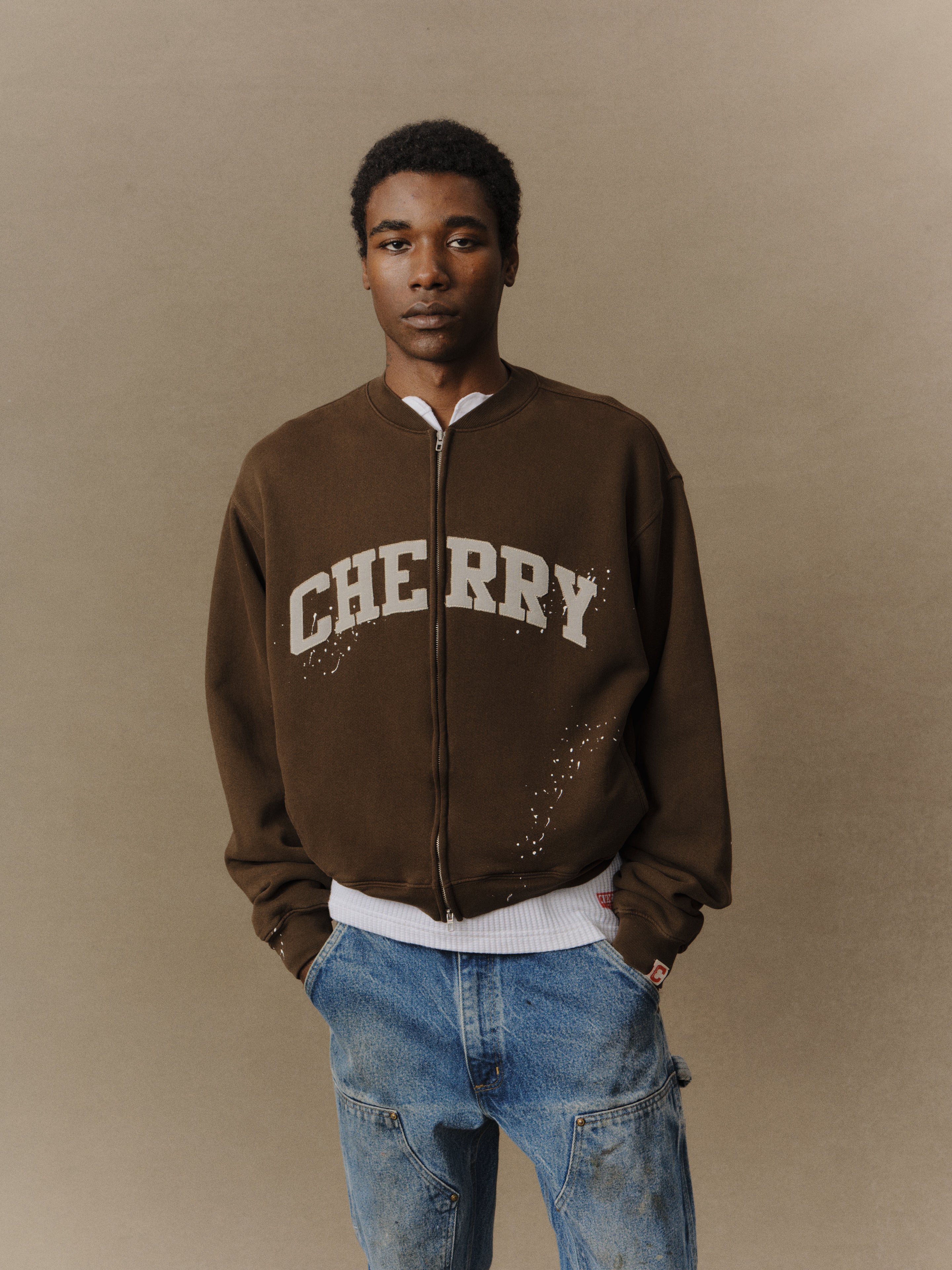 Applique Zip Up Crew (Chocolate)