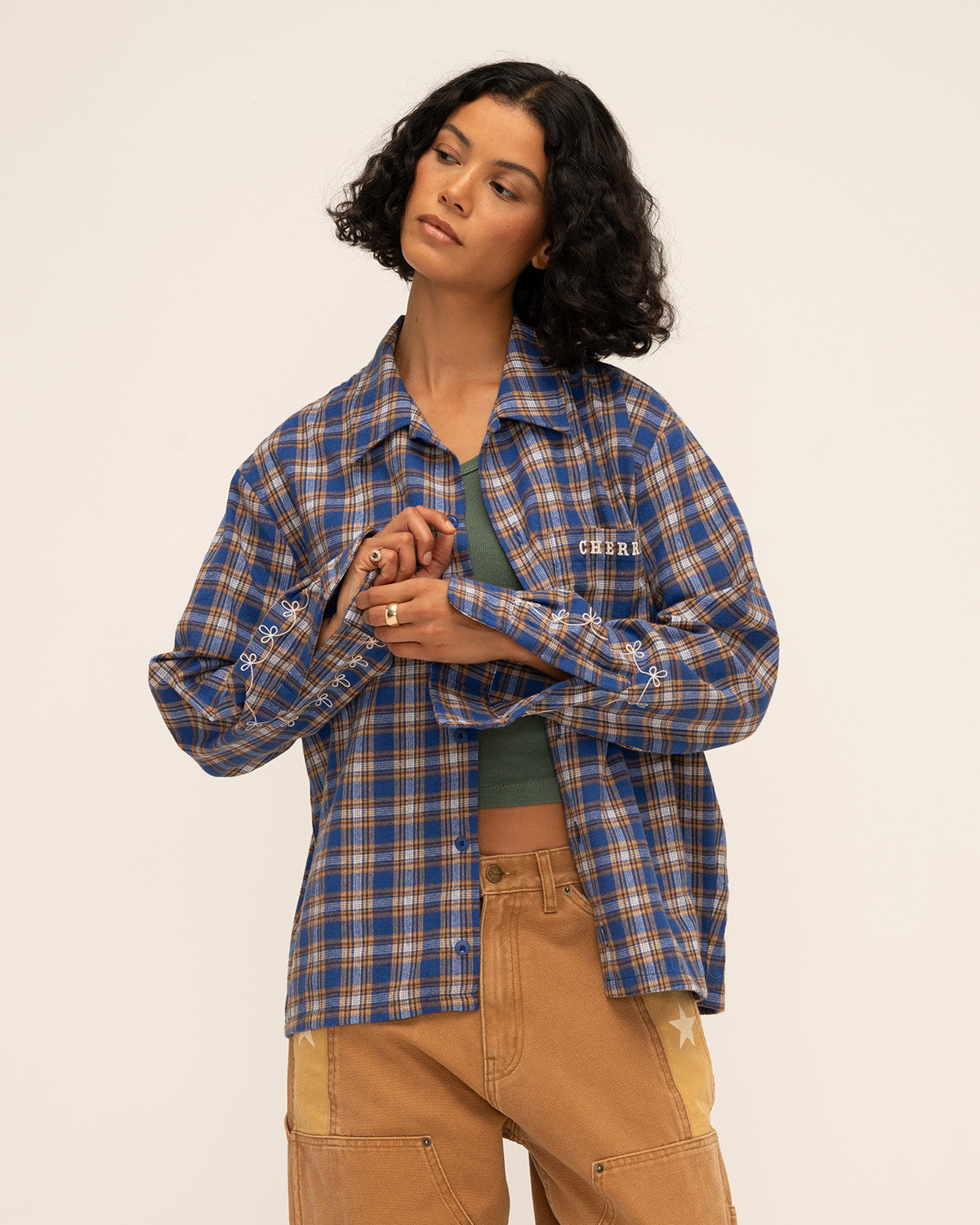 Western Boxy Plaid Shirt (Blue)