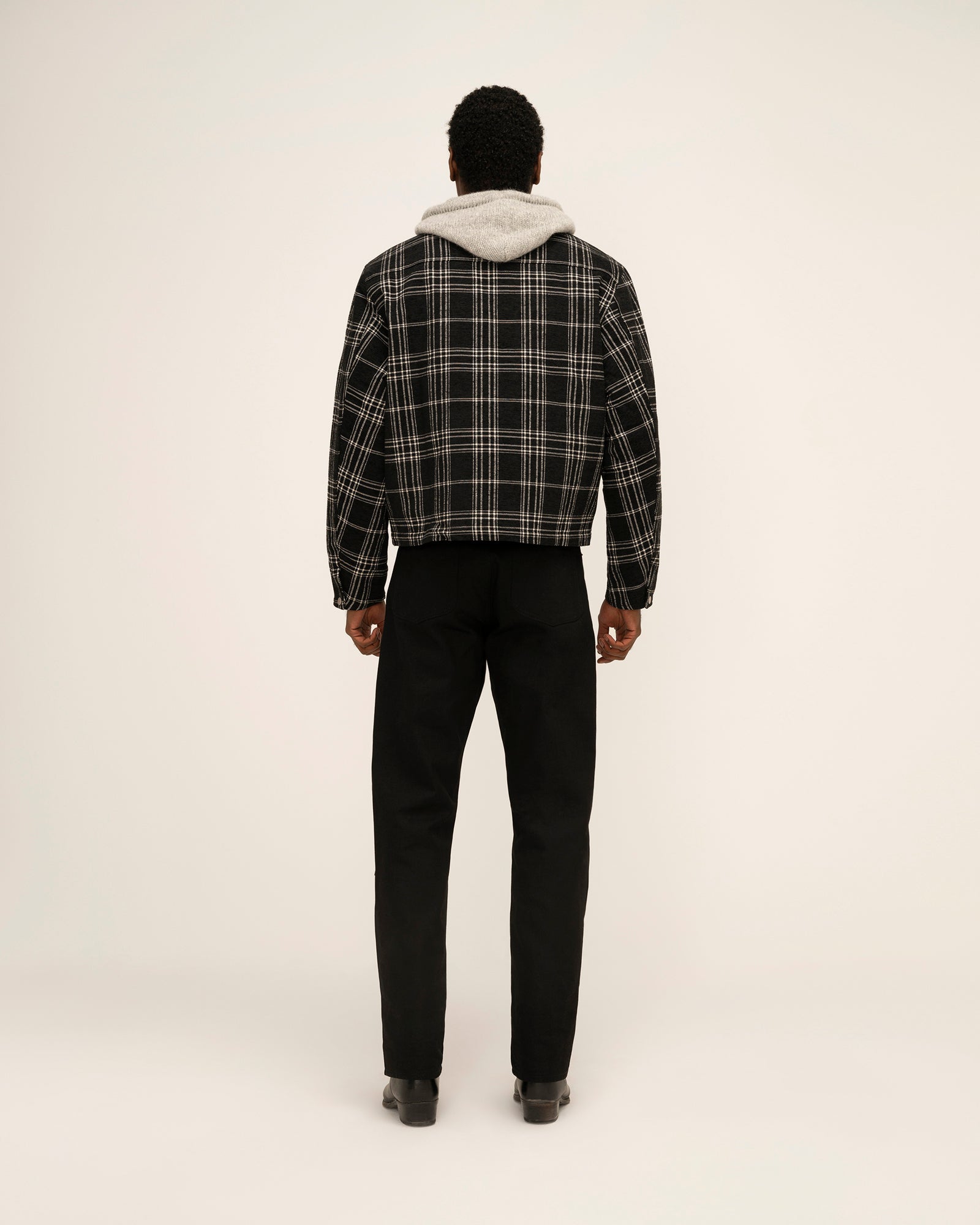 Quilted Lined Plaid Jacket (Black)