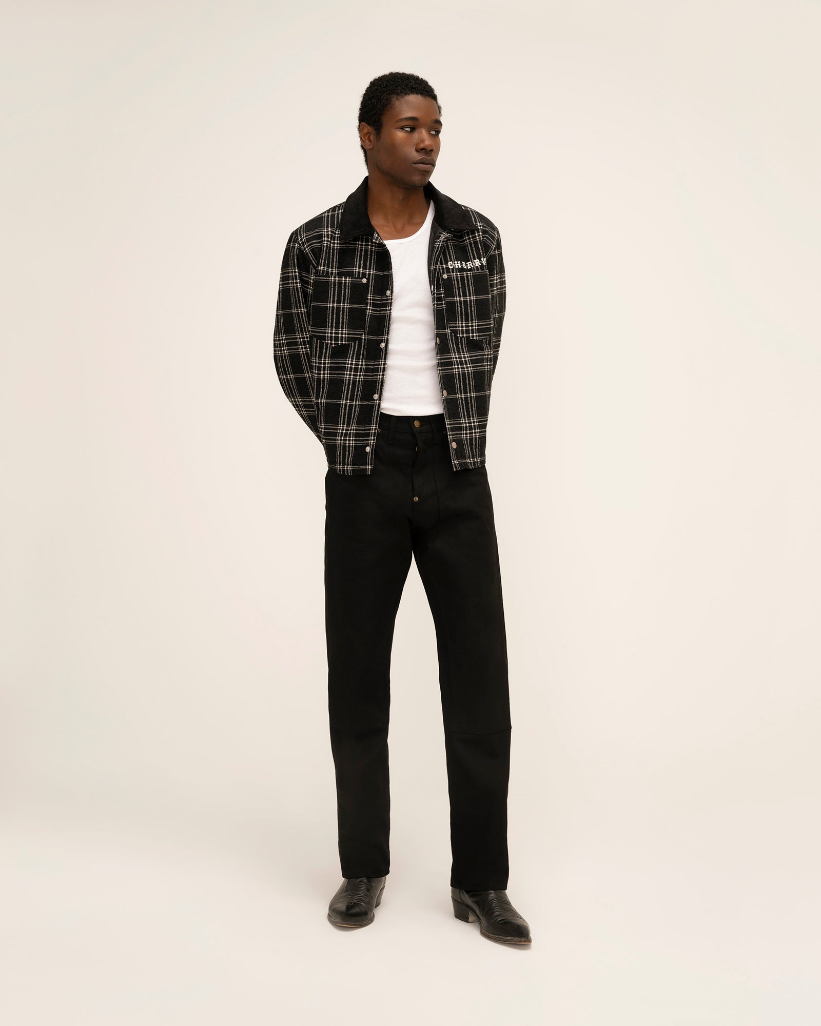 Quilted Lined Plaid Jacket (Black)