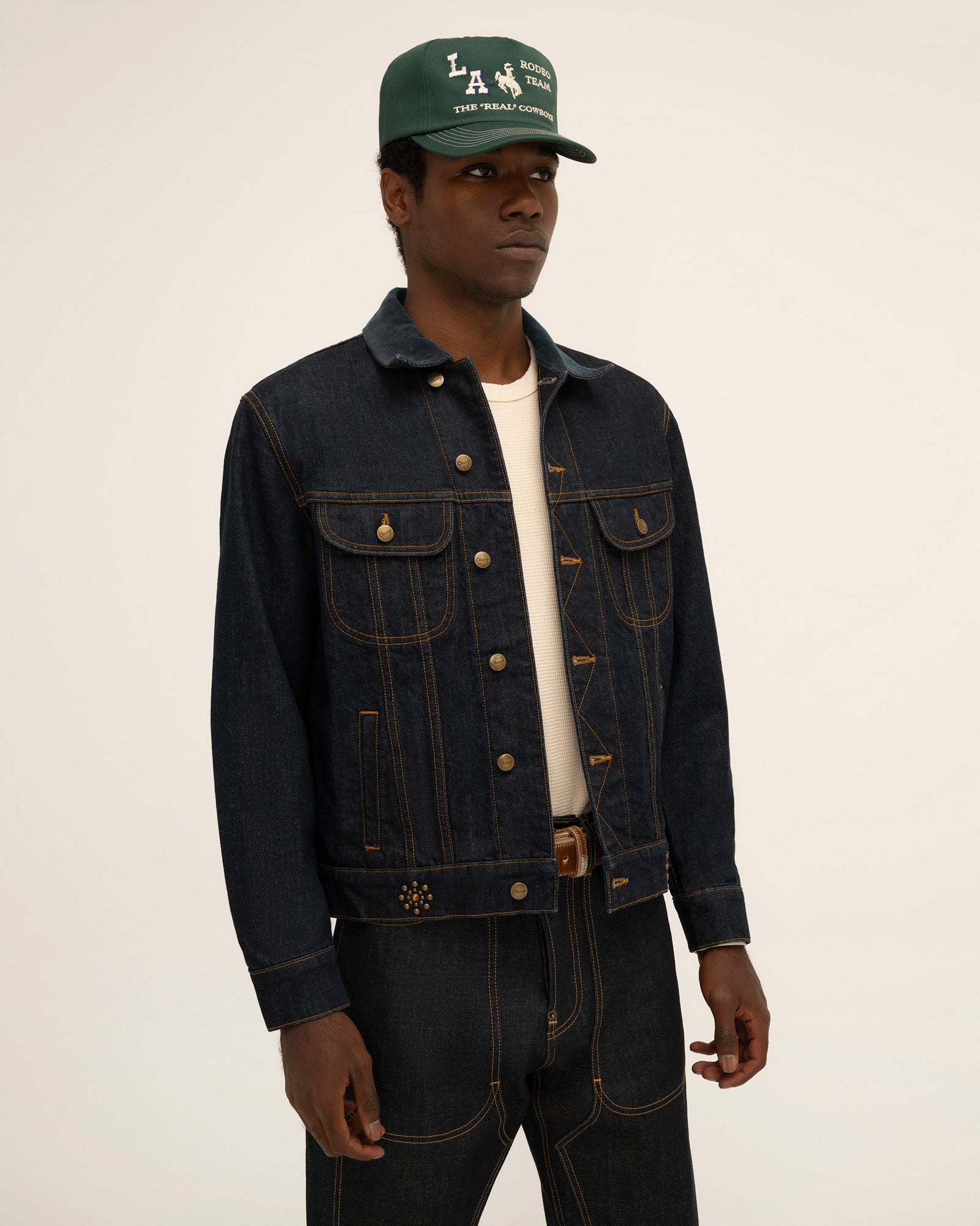 Studded Denim Trucker Jacket (Indigo)