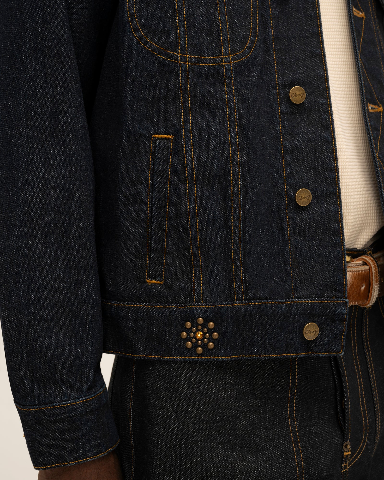 Studded Denim Trucker Jacket (Indigo)