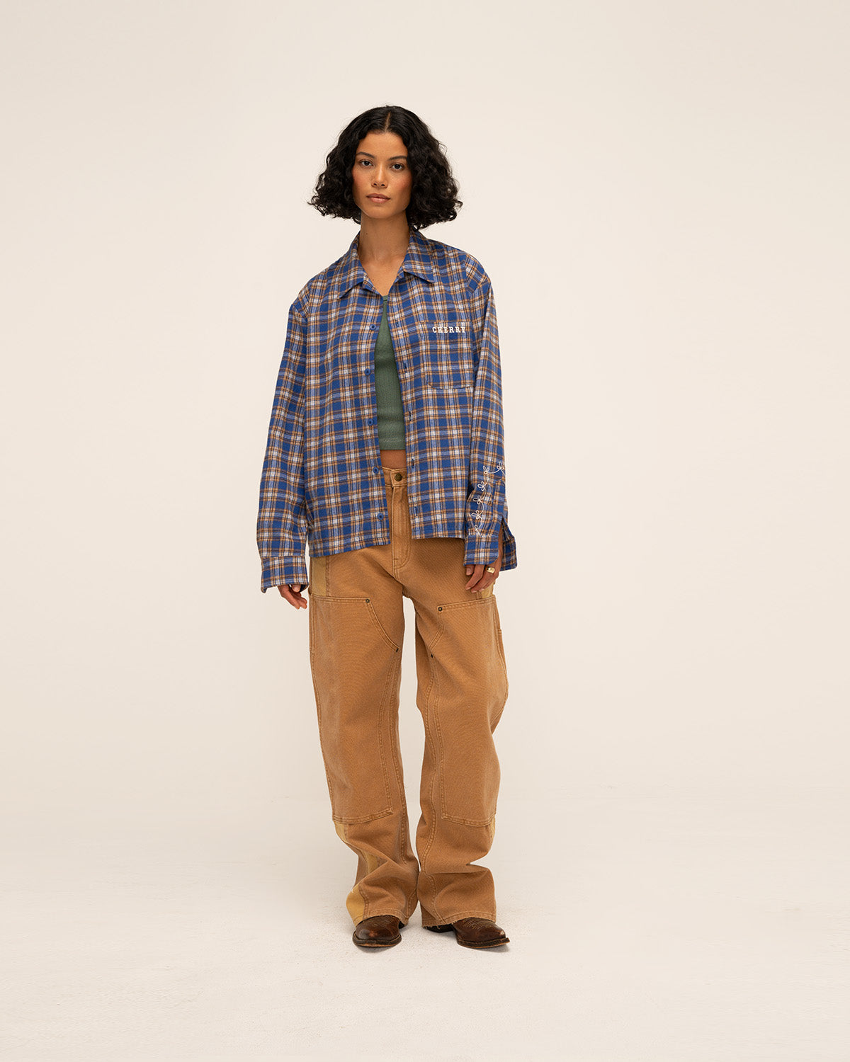 Western Boxy Plaid Shirt (Blue)