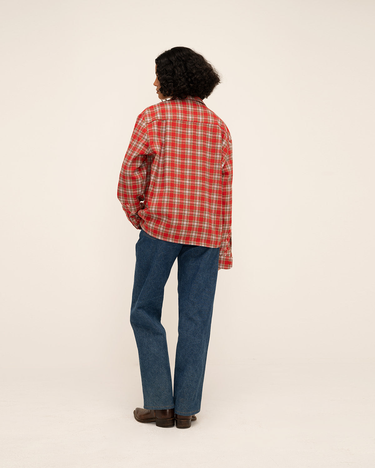 Western Boxy Plaid Shirt (Red)