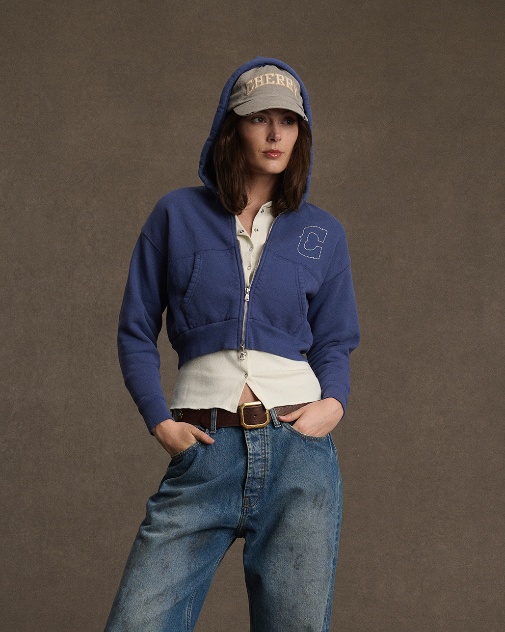 Women's Western Zip Hoodie (Sun Faded Blue)