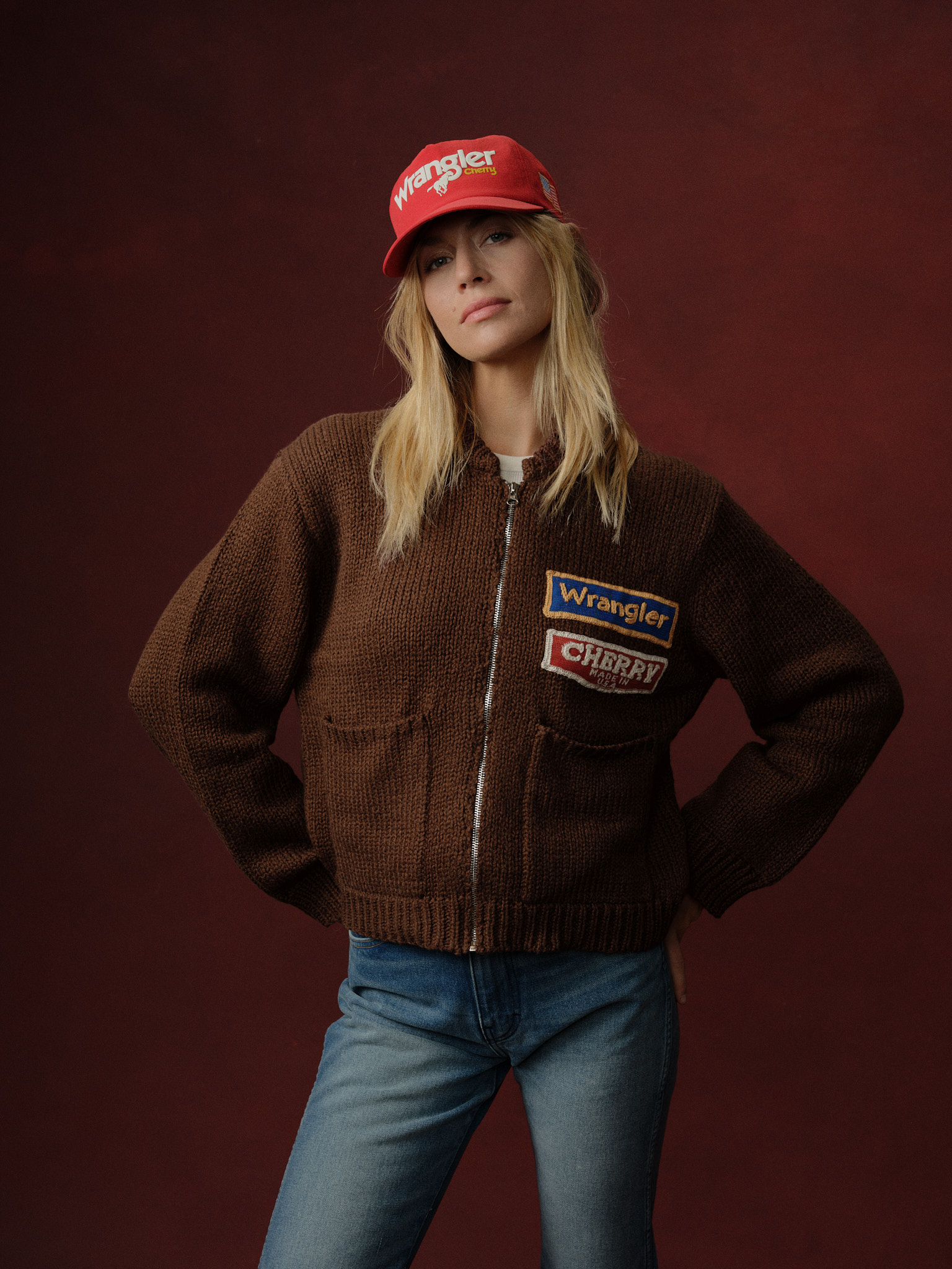 Cherry x Wrangler Cotton Frise Knit Zip-up Jacket (Brown)