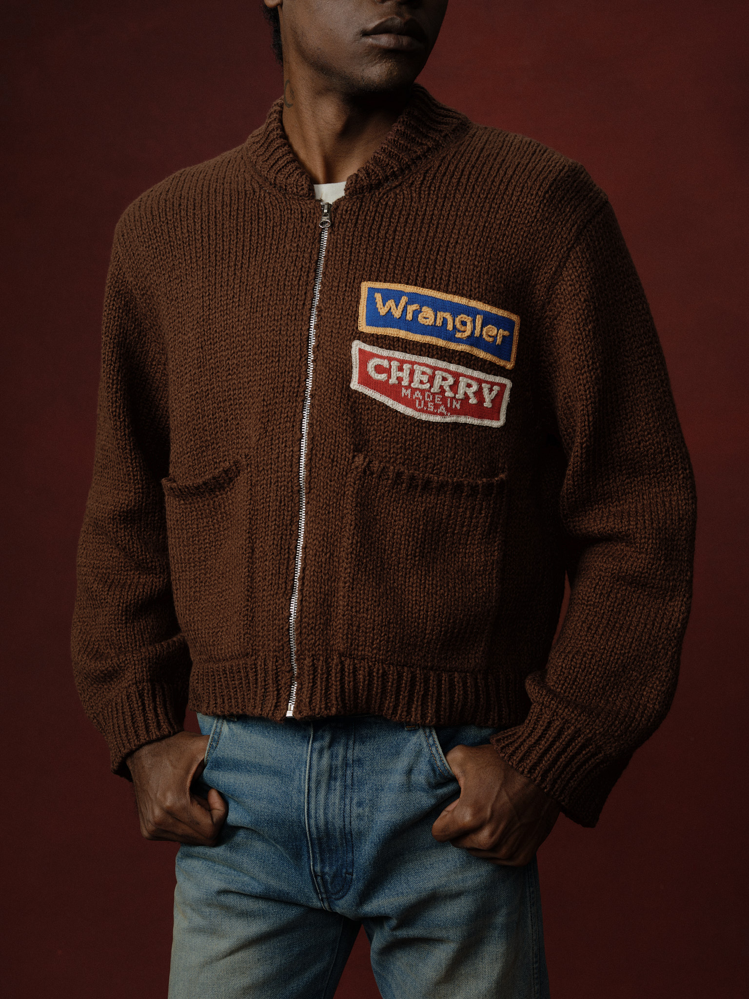 Cherry x Wrangler Cotton Frise Knit Zip-up Jacket (Brown)