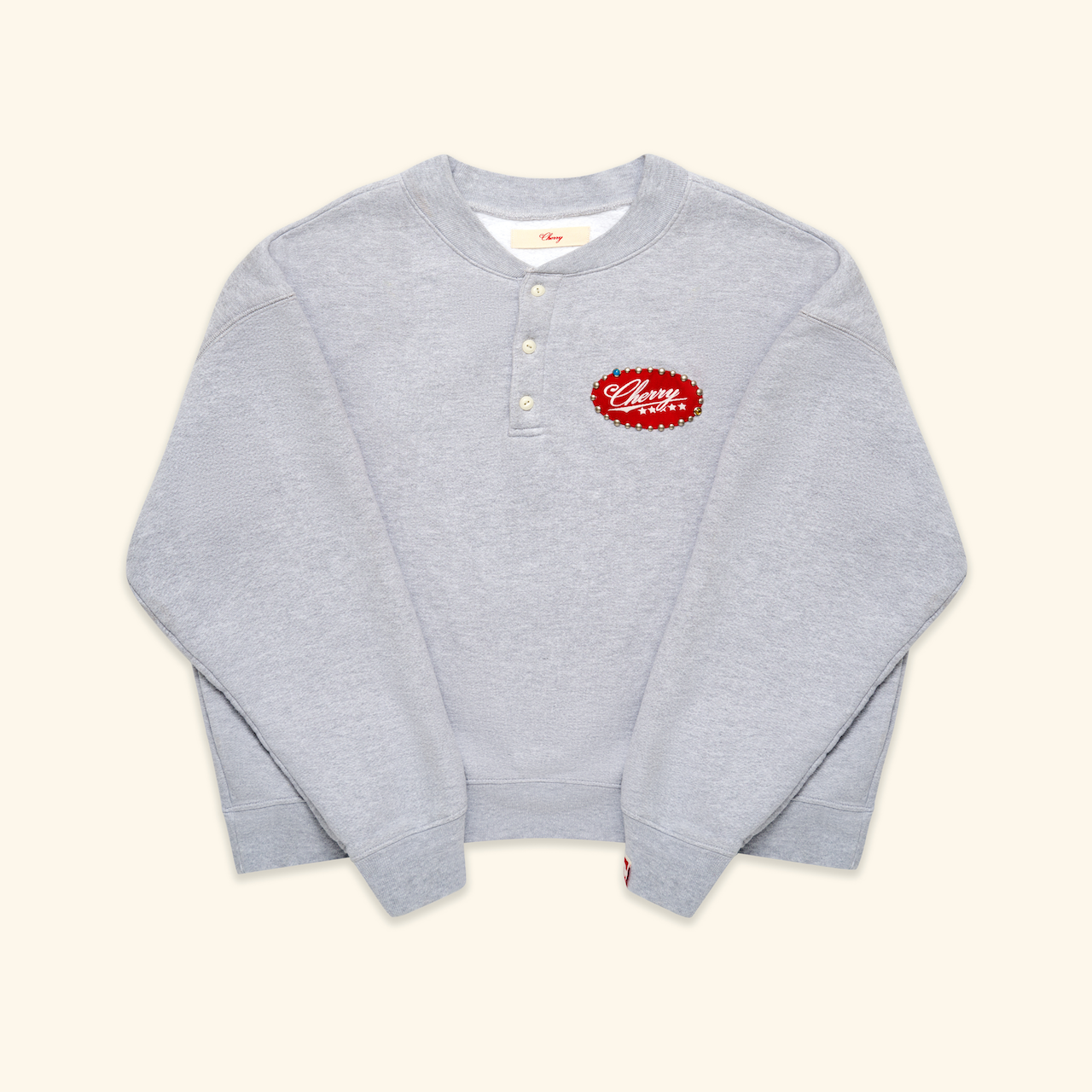 Five Star Studded Henley Crewneck (Heather Grey)