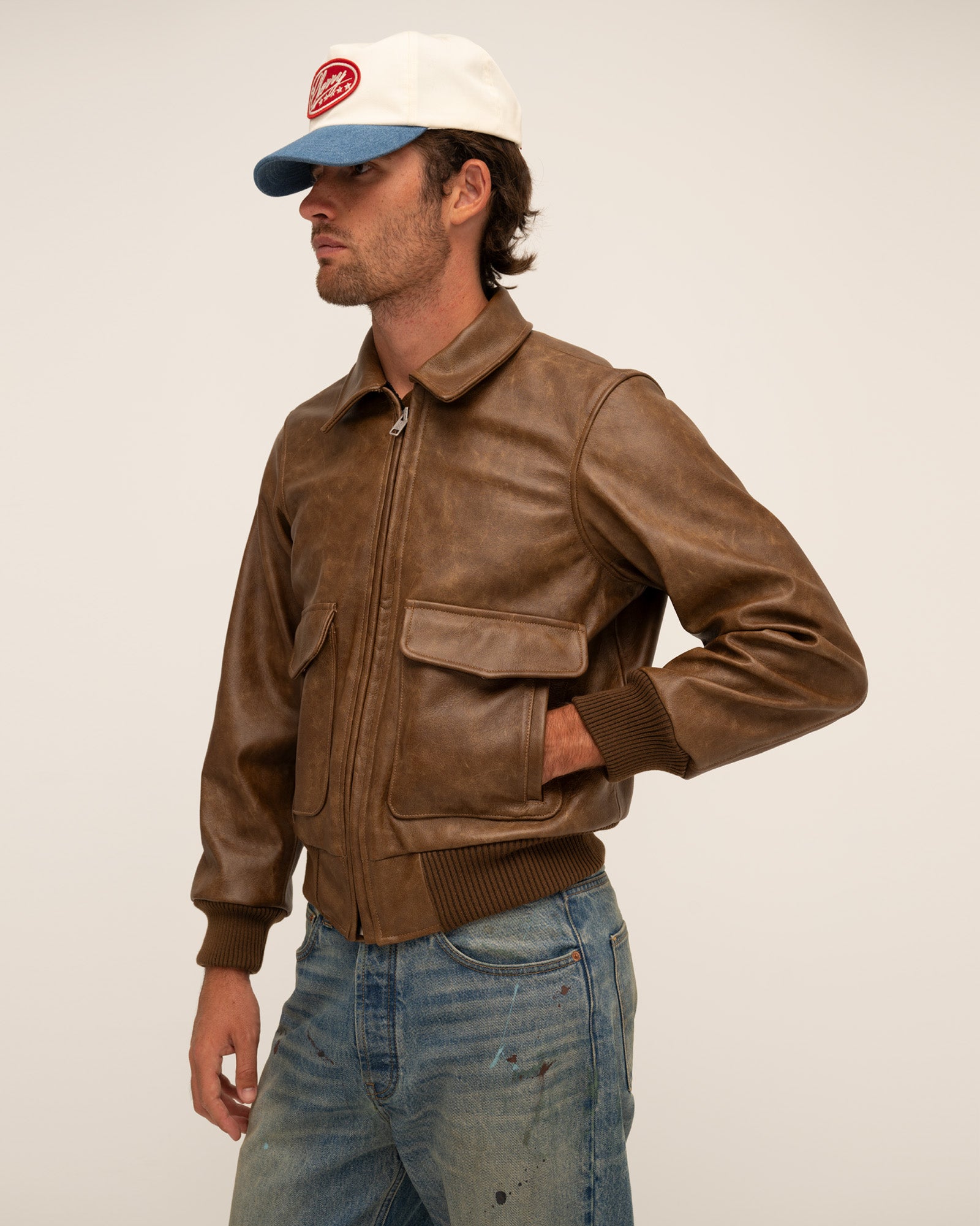 Leather Flight Jacket (Brown)