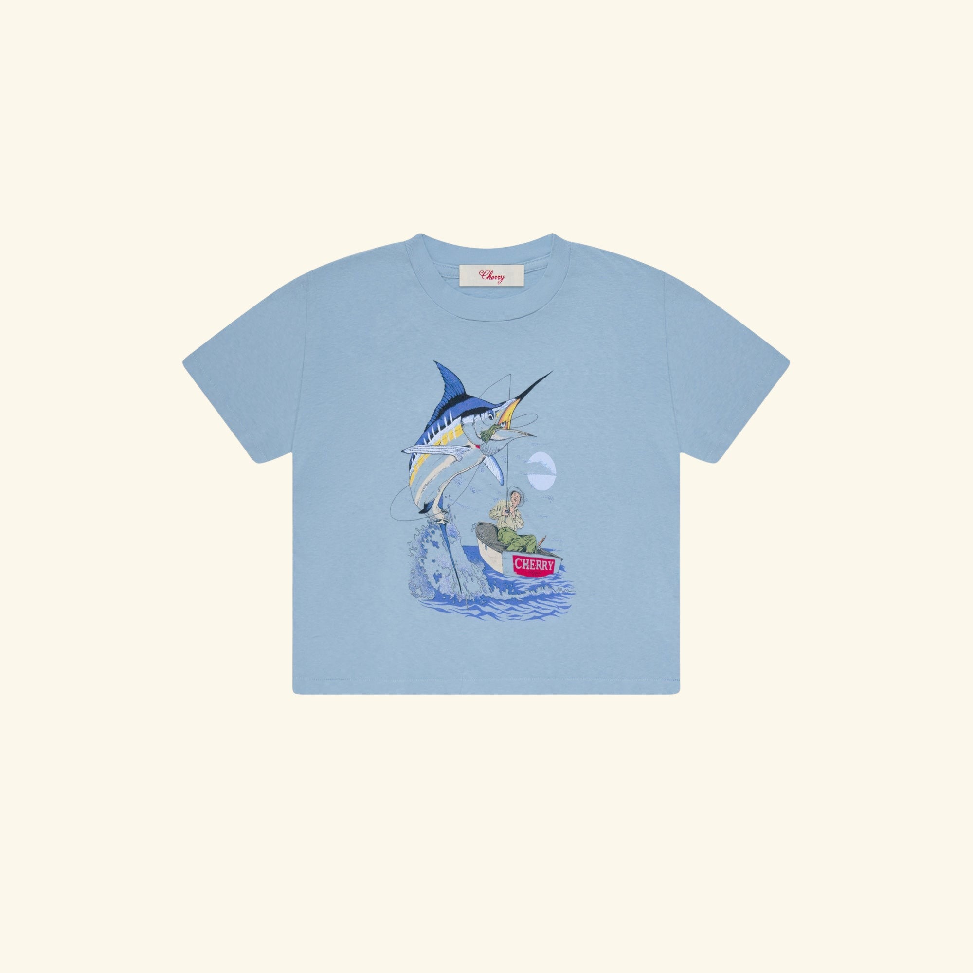 Women's Marlin Boxy Baby Tee (Light Blue)