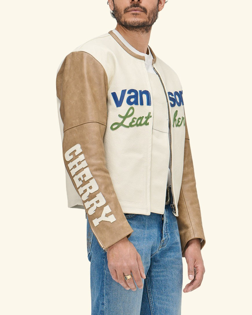Vanson Leather Moto Jacket (White/Tan)